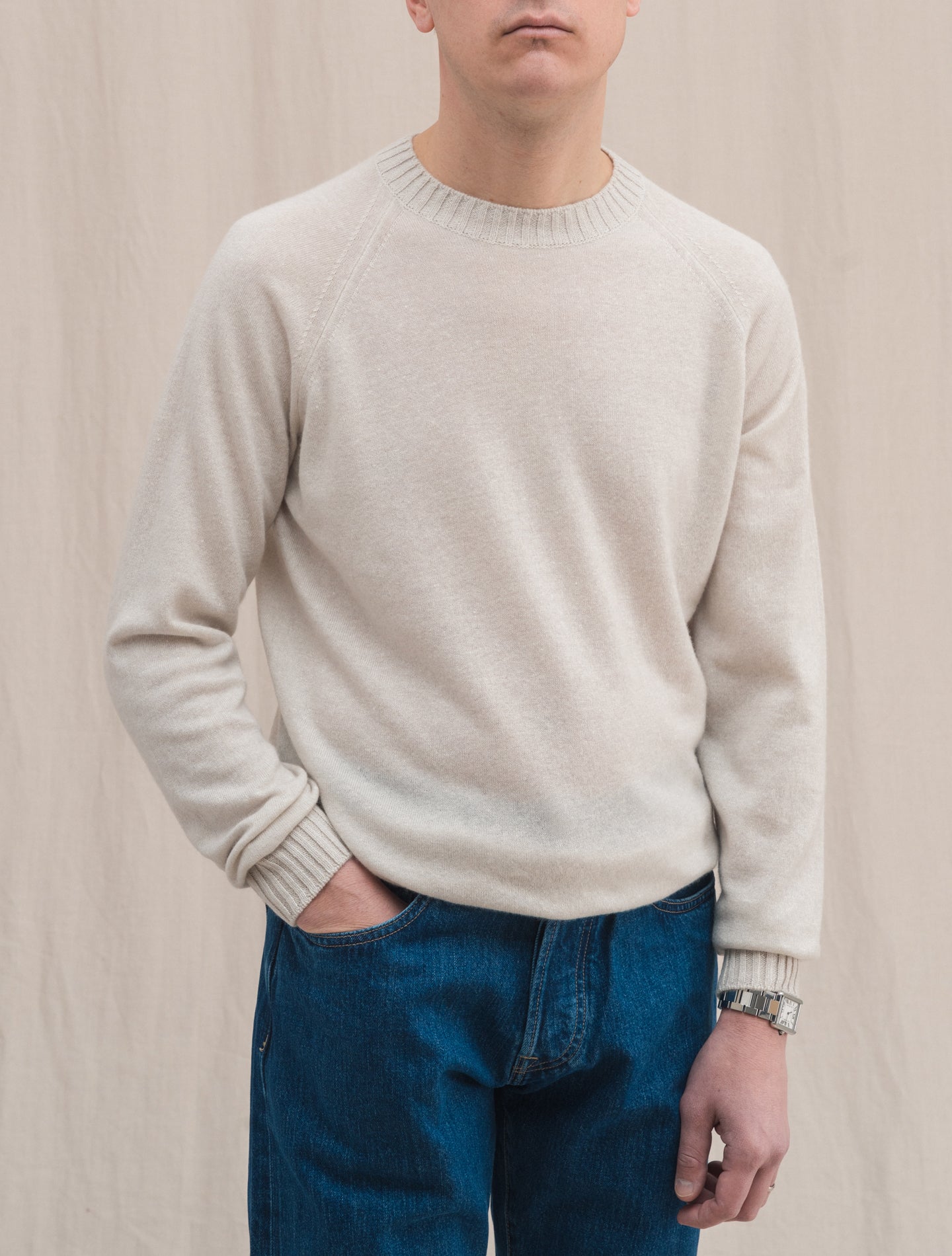 Knitted Cashmere Linen Crewneck Beige Fioroni Knitwear 48