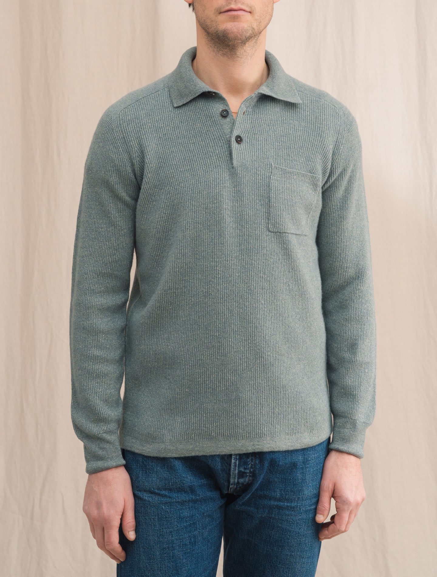Knitted Cashmere Linen Polo Shirt Mineral Blue Fioroni Knitwear 48