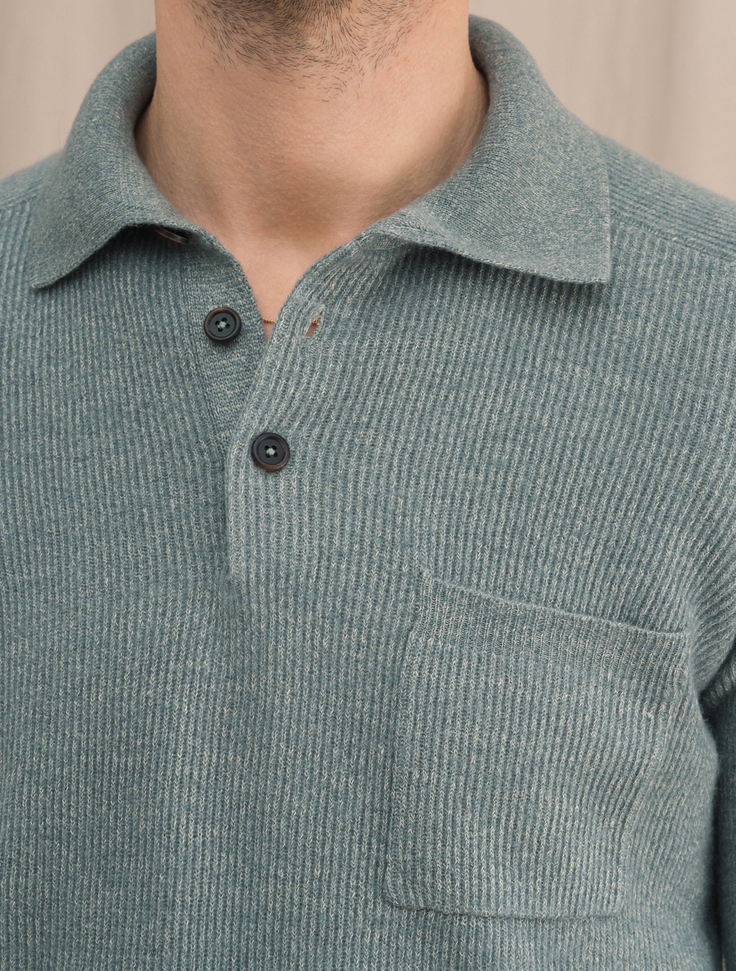 Knitted Cashmere Linen Polo Shirt Mineral Blue Fioroni Knitwear 48