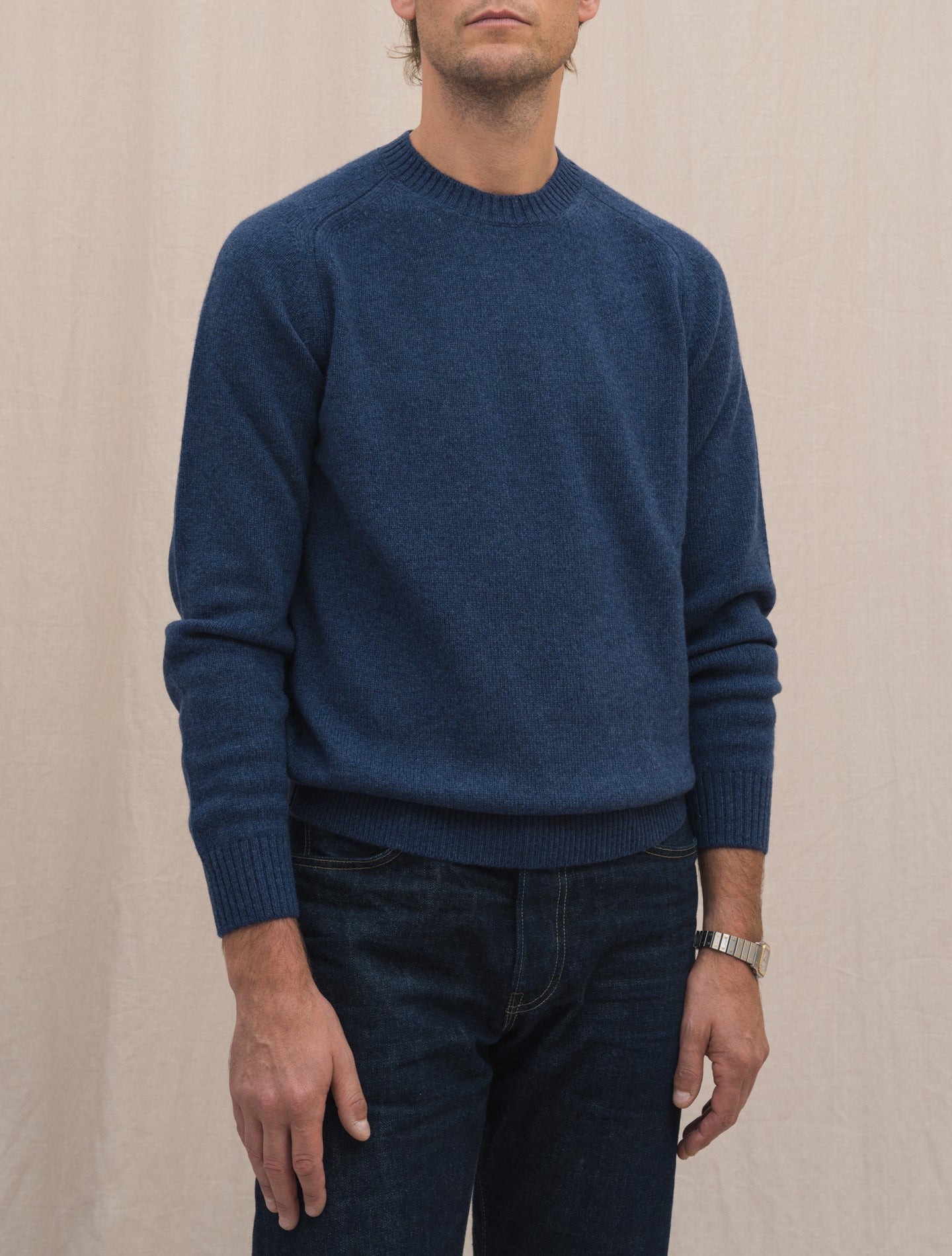 Knitted Cashmere Raglan Crewneck Blue Gabucci Knitwear Gabucci