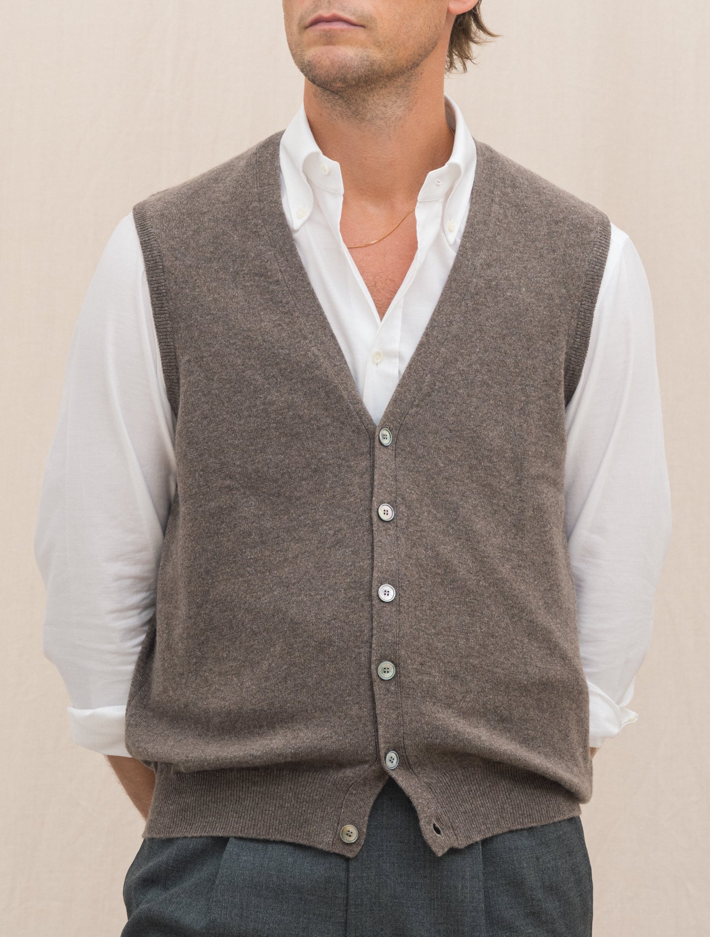 Knitted Cashmere Vest Brown Fedeli Knitwear Gabucci