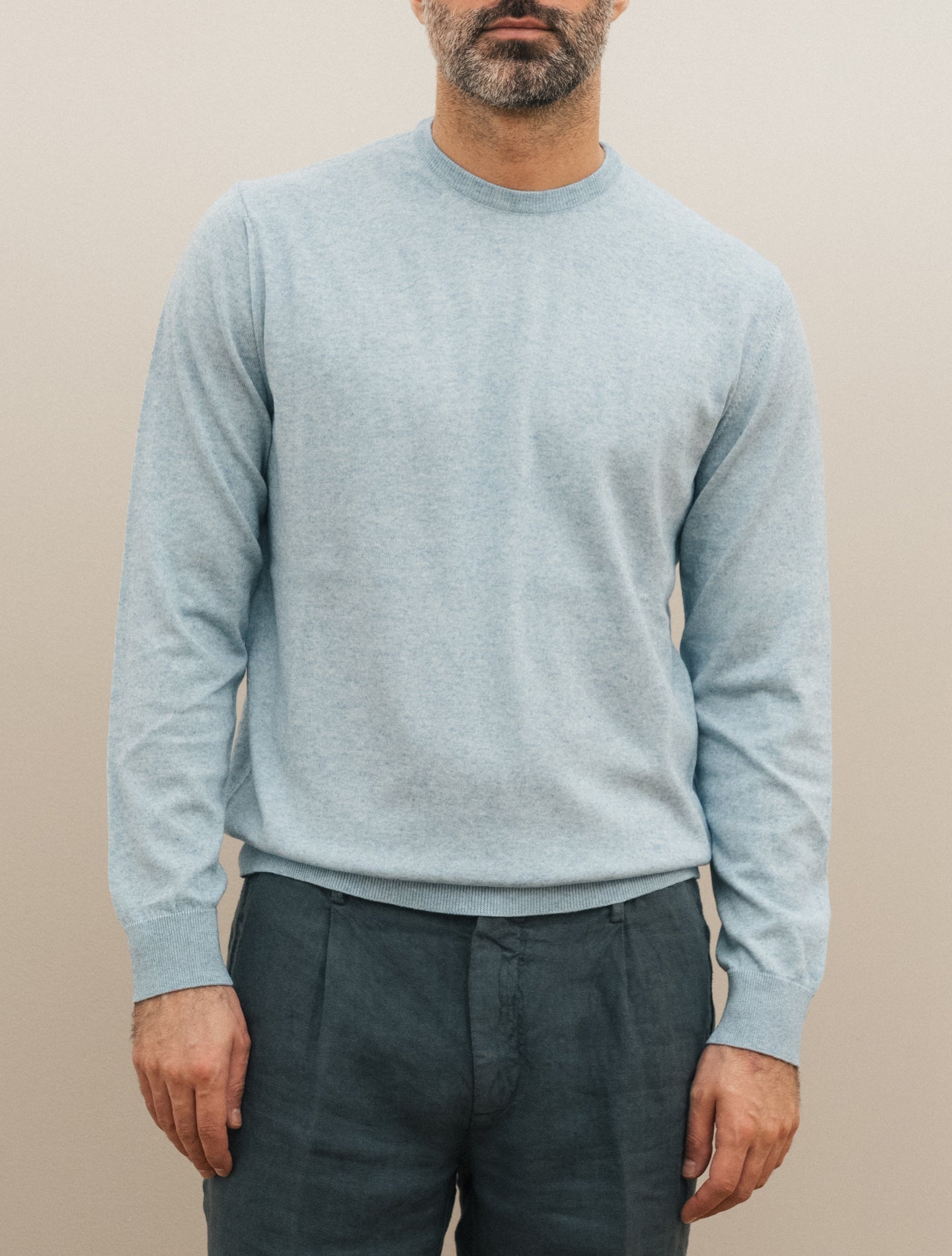 Knitted Cotton Cashmere Crewneck Light Blue Morgano Knitwear 48