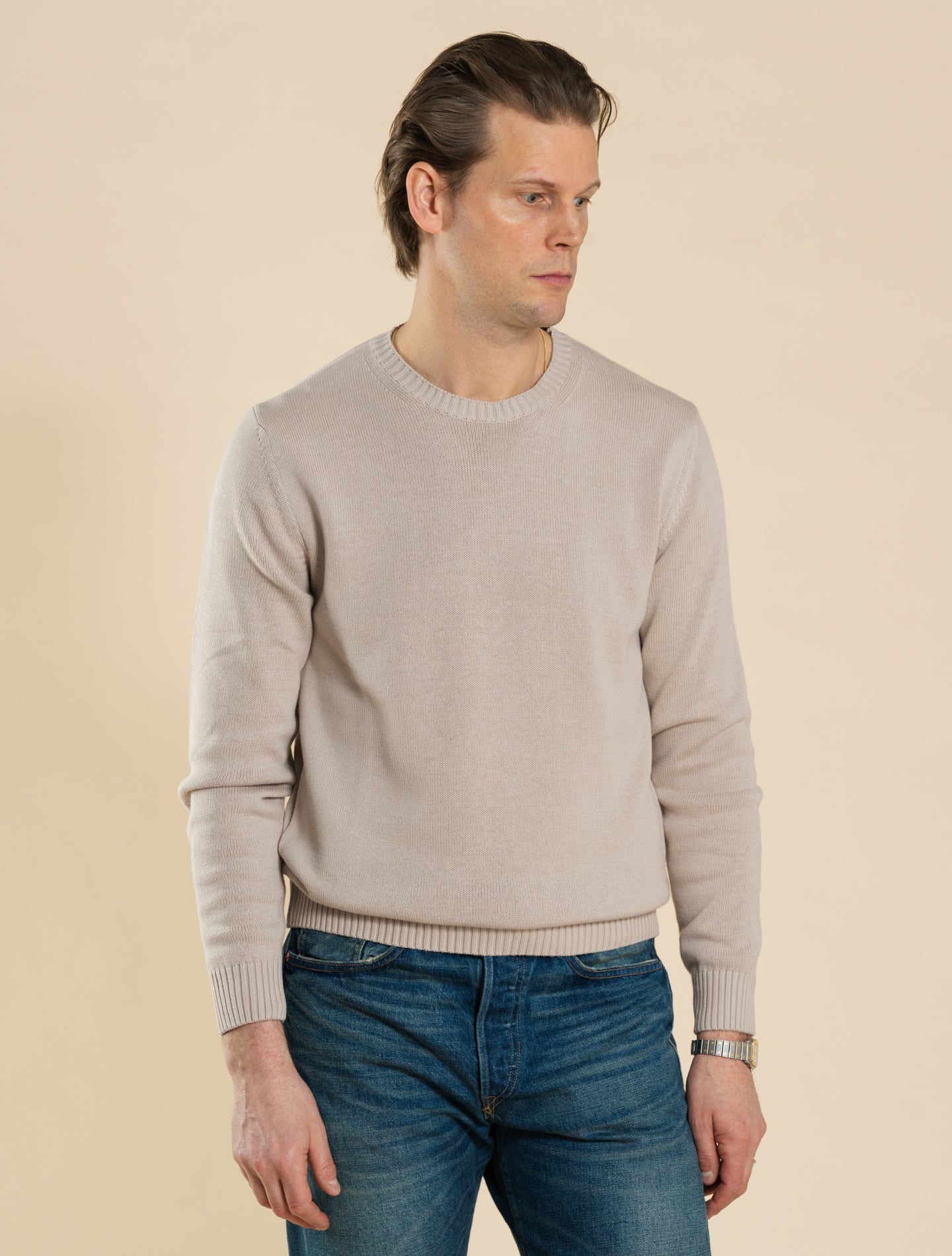 Knitted Cotton Crewneck Beige Morgano Knitwear 48