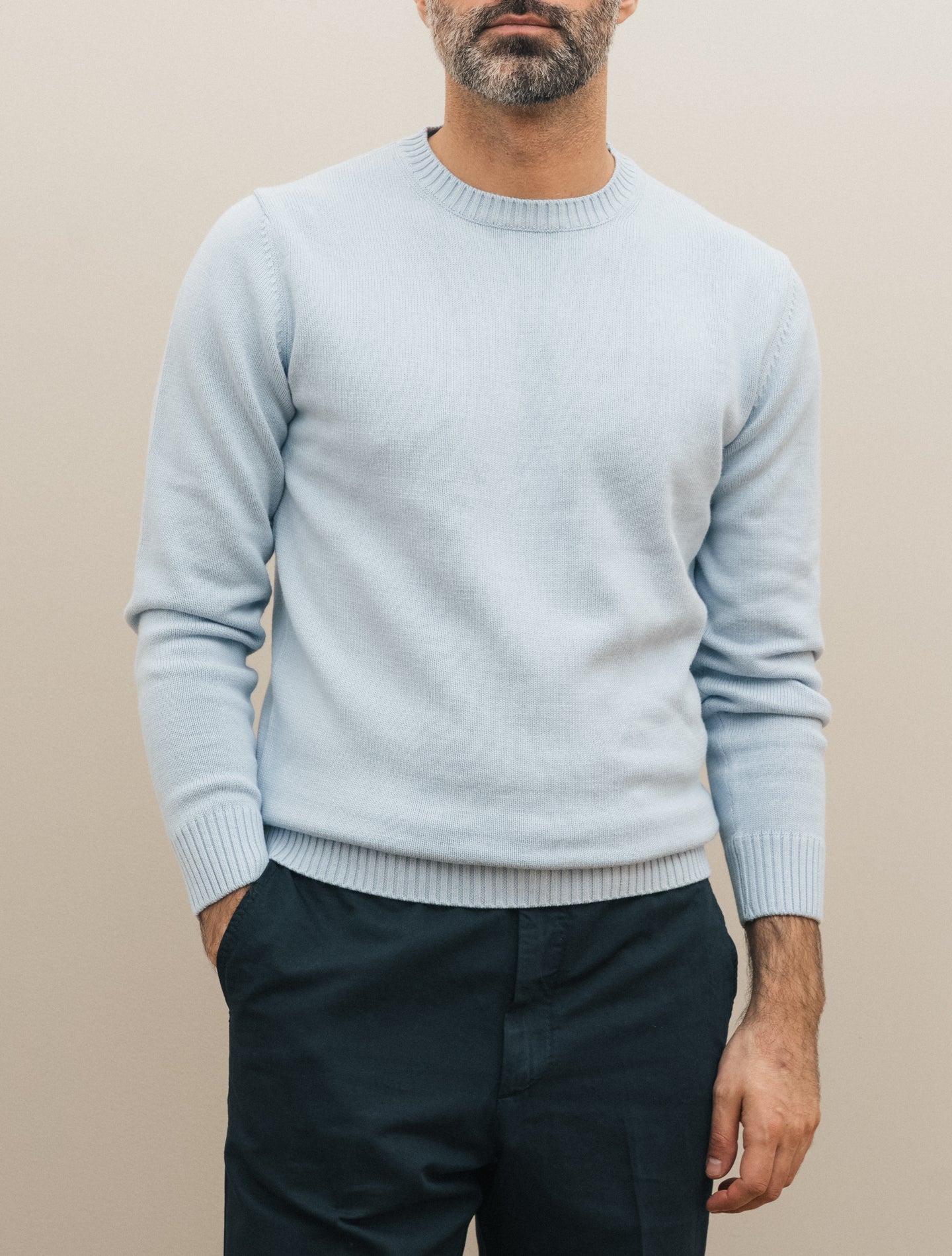 Knitted Cotton Crewneck Light Blue Morgano Knitwear 48