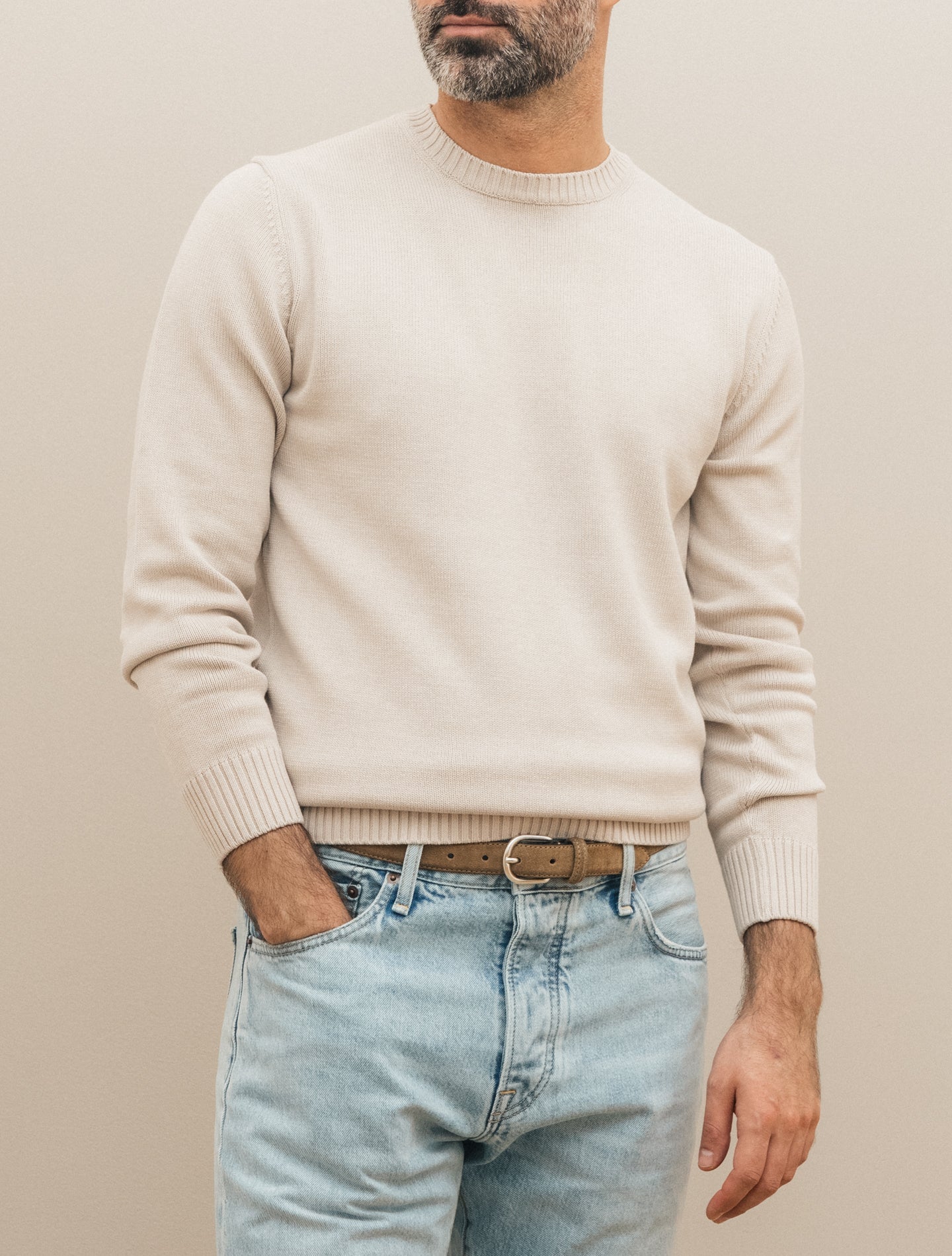 Knitted Cotton Crewneck Sand Morgano Knitwear 48