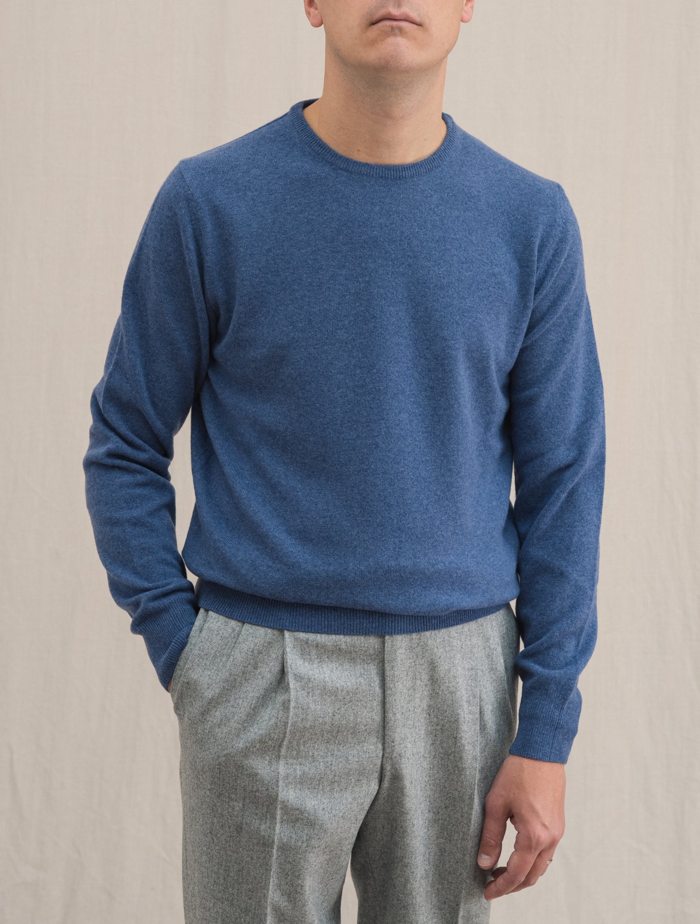 Knitted Crewneck Sweater Blue | Gabucci