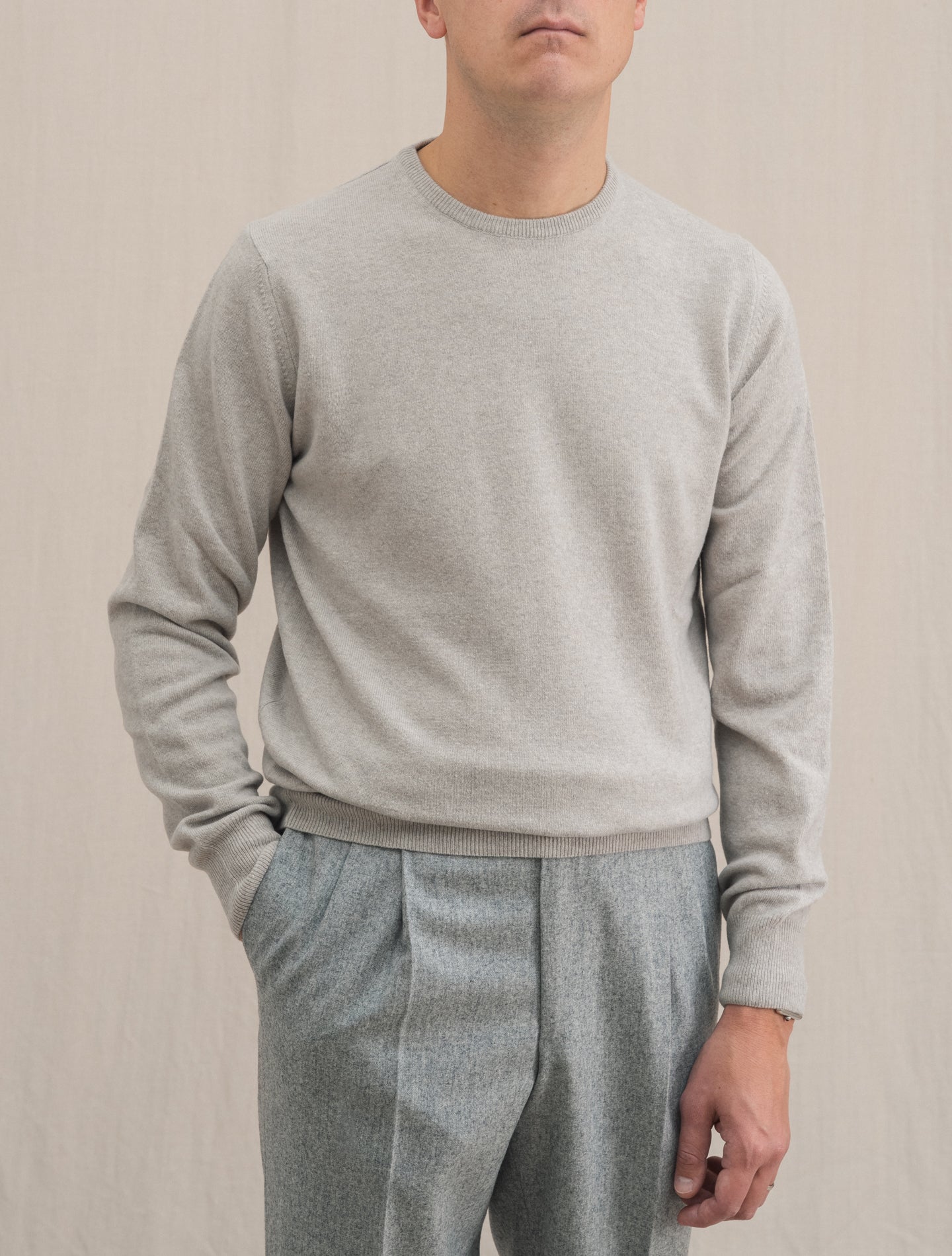 Knitted Crewneck Sweater Greige | Gabucci