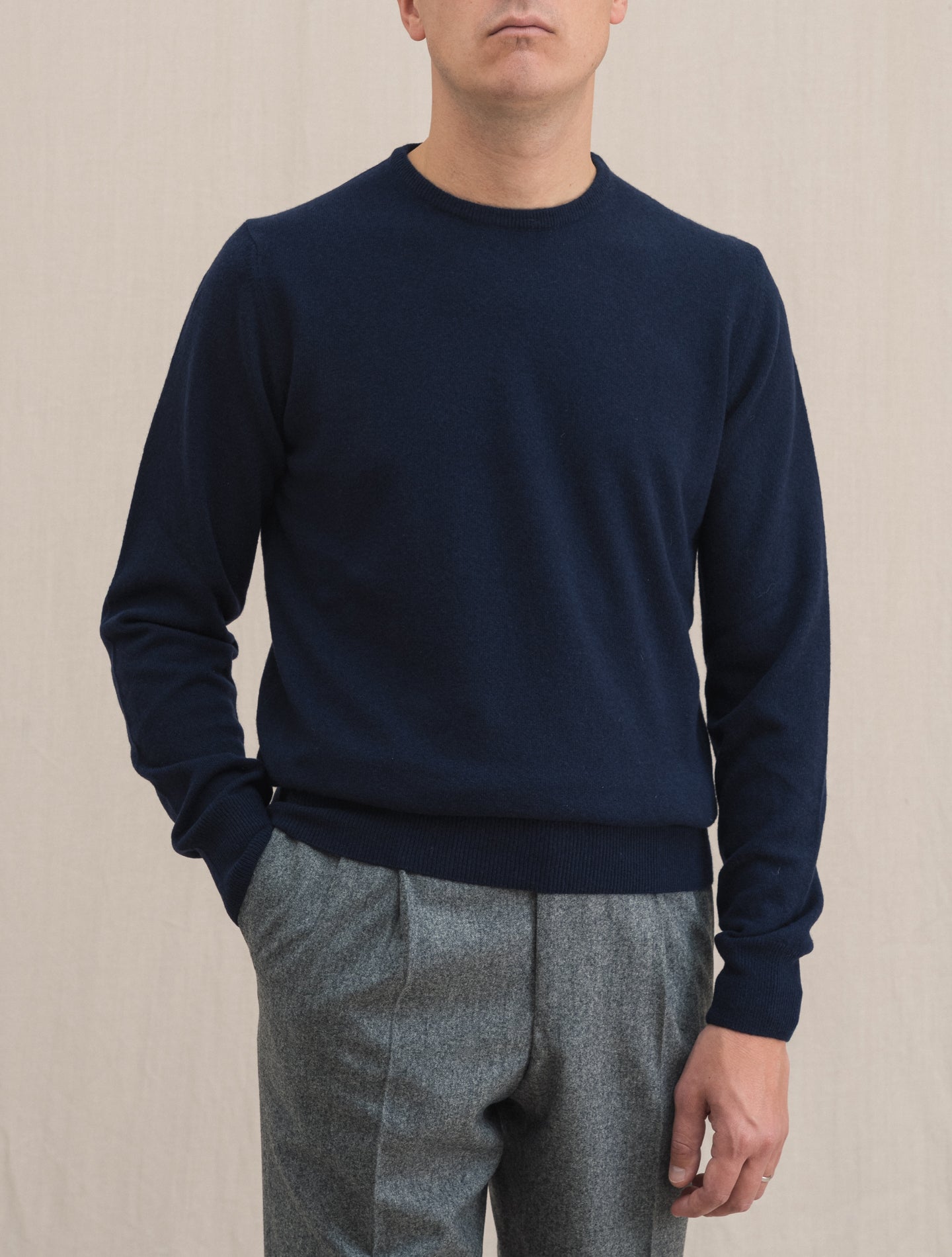 Knitted Crewneck Sweater Navy | Gabucci