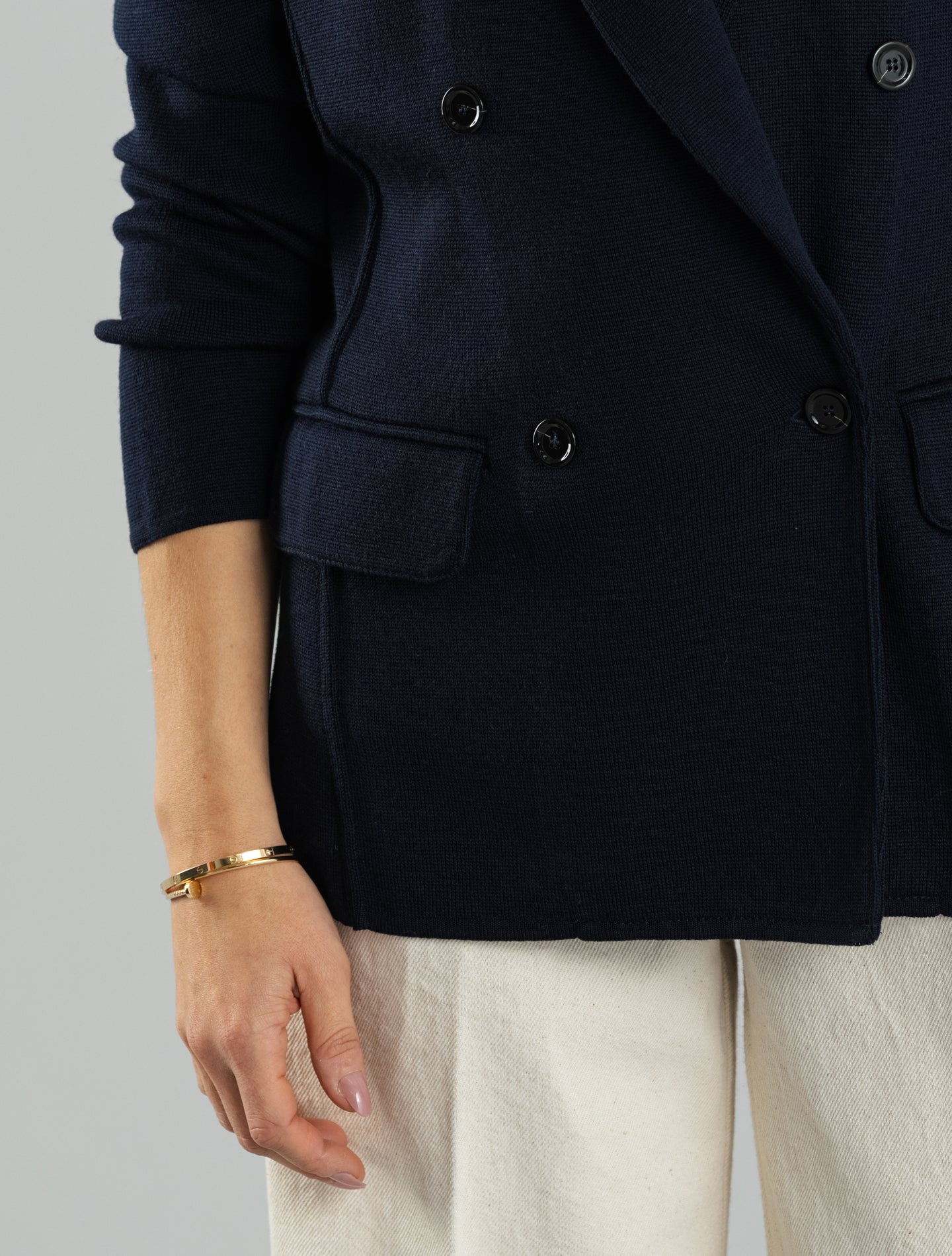 Knitted Double Breasted Wool Jacket Navy Lardini Jackets XS