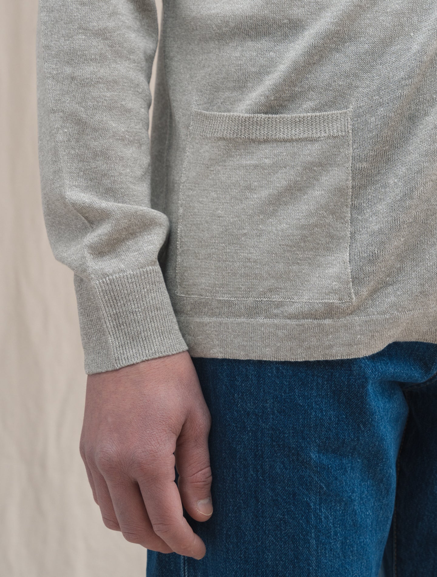 Knitted Linen Cotton Shirt Cardigan Greige Morgano Knitwear 46