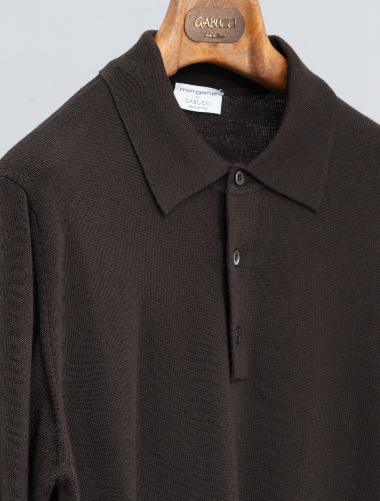 Knitted Merino Polo Shirt Dark Brown Morgano Polo shirts 48