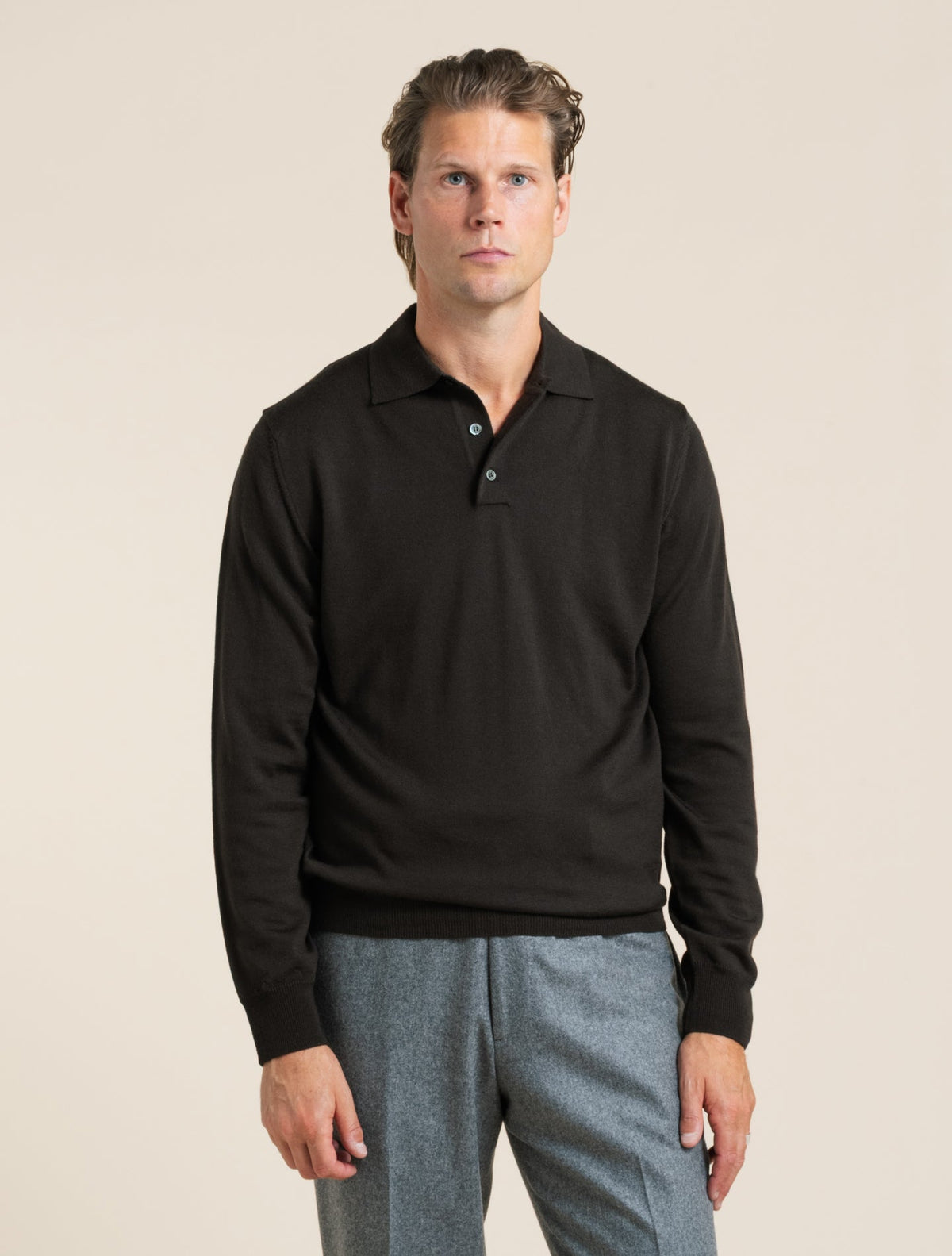 Knitted Merino Polo Shirt Dark Brown Morgano Polo shirts 48