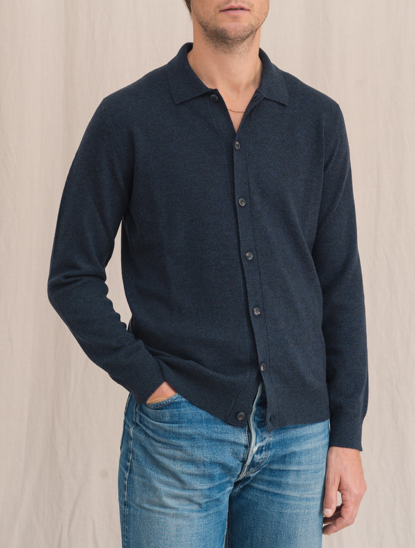 Knitted Merino Shirt Blue | Gabucci