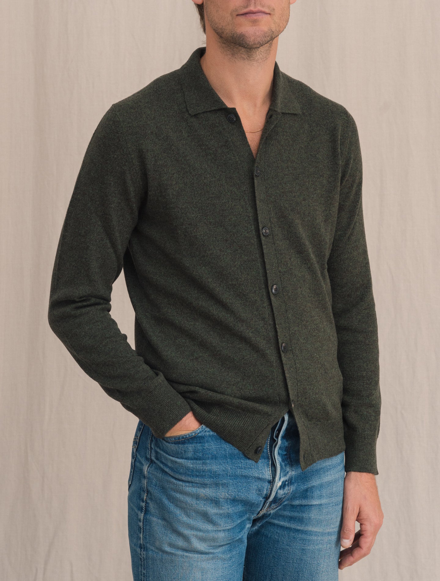 Knitted Merino Shirt Green | Gabucci