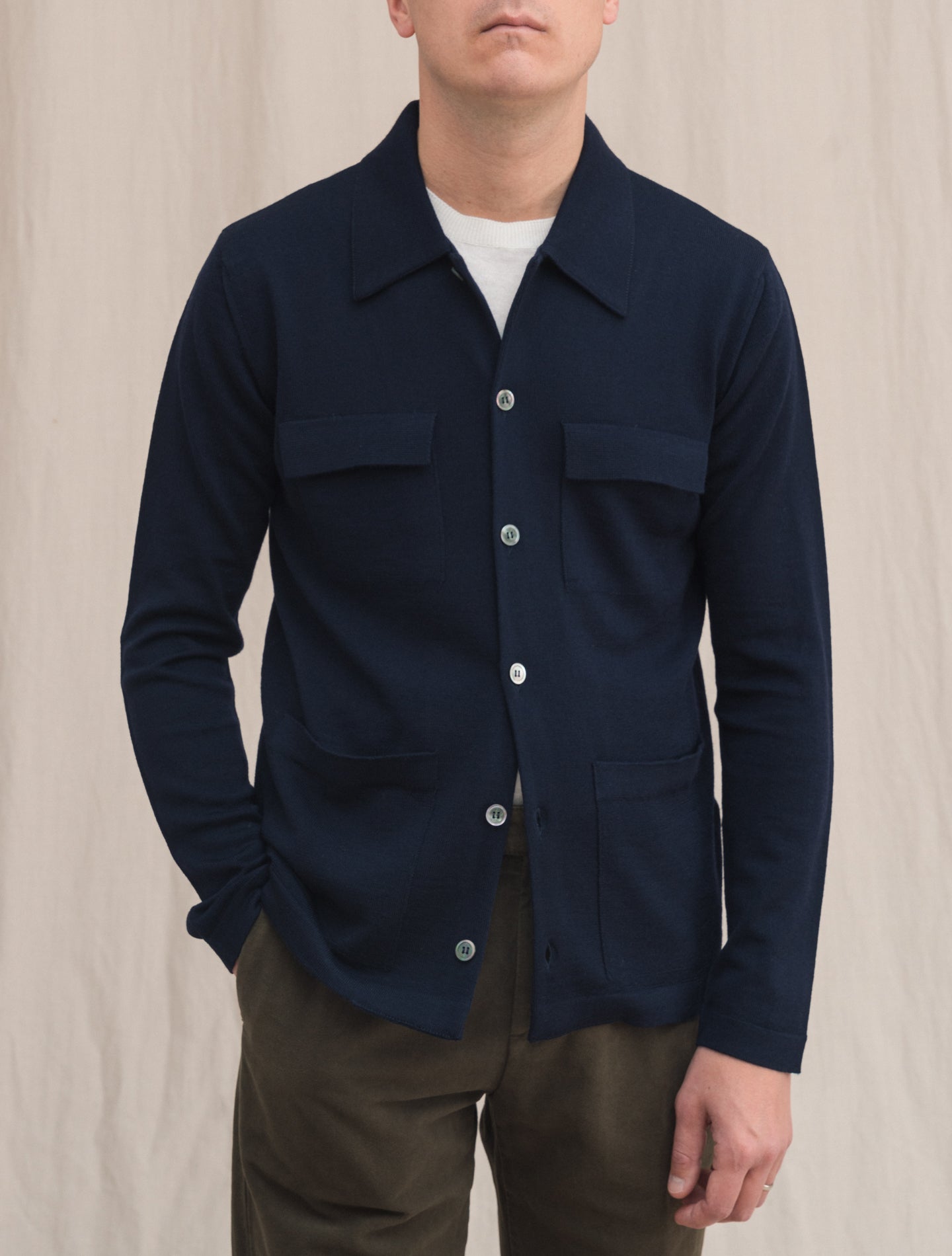 Knitted Merino Wool Jacket Navy | Gabucci