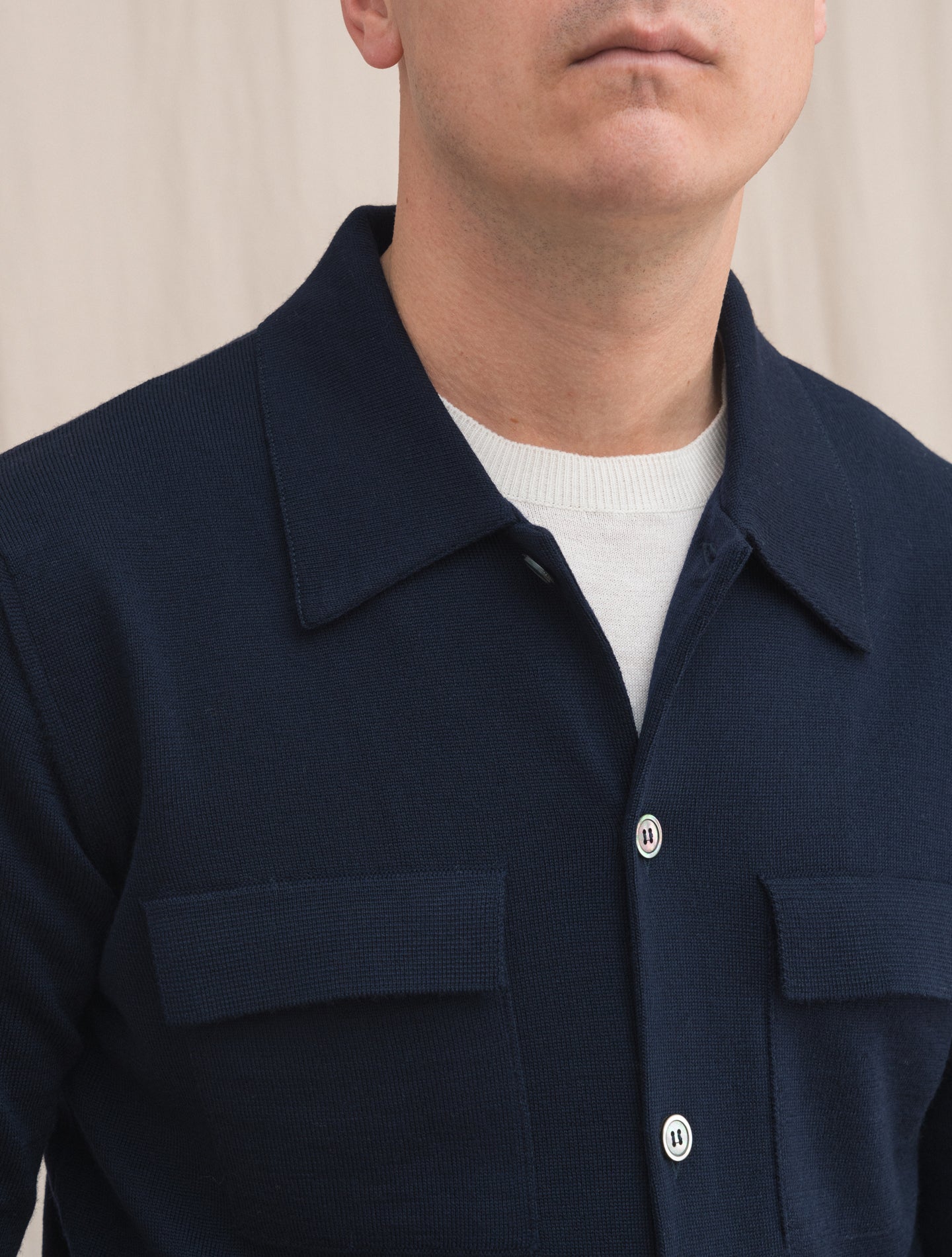 Knitted Merino Wool Jacket Navy | Gabucci