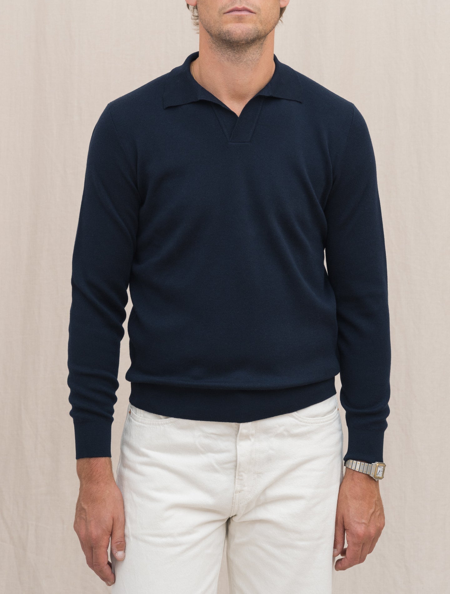 Knitted Merino Wool Polo Shirt Navy Gabucci Polo shirts Gabucci