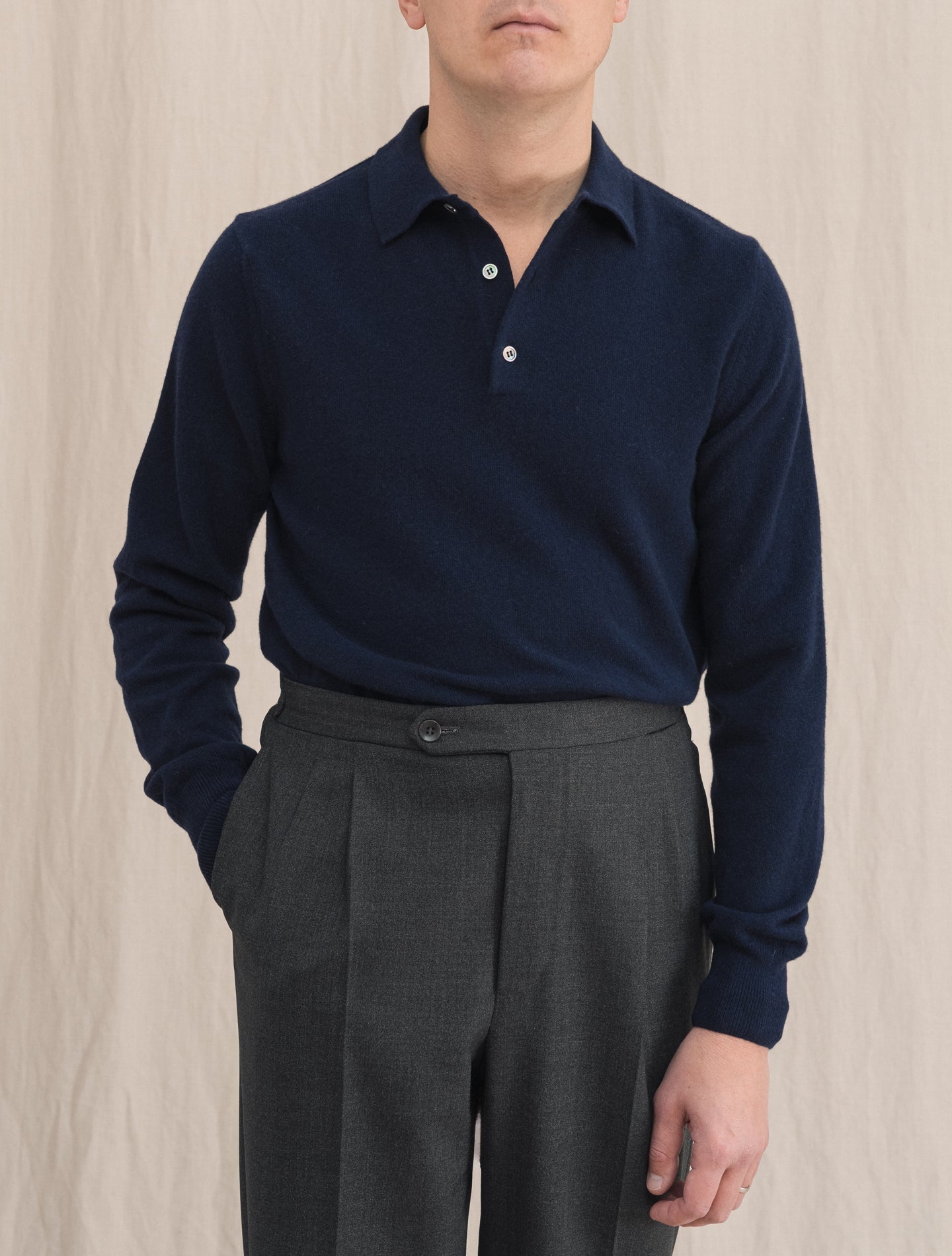 Knitted Polo Shirt Navy Morgano Knitwear 46