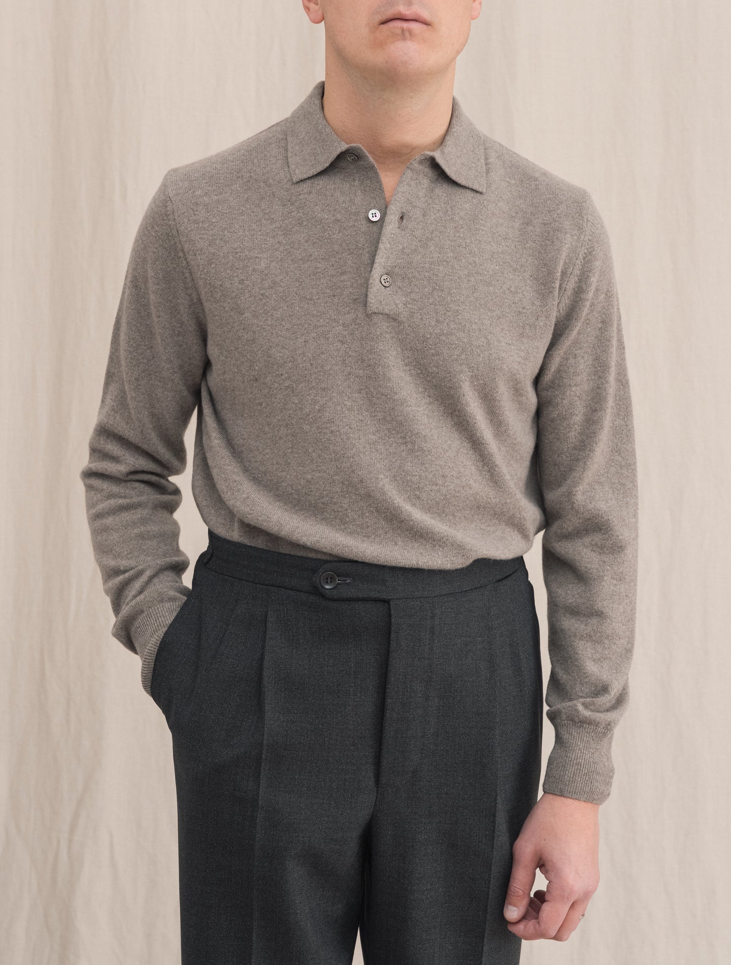 Knitted Polo Shirt Nougat | Gabucci