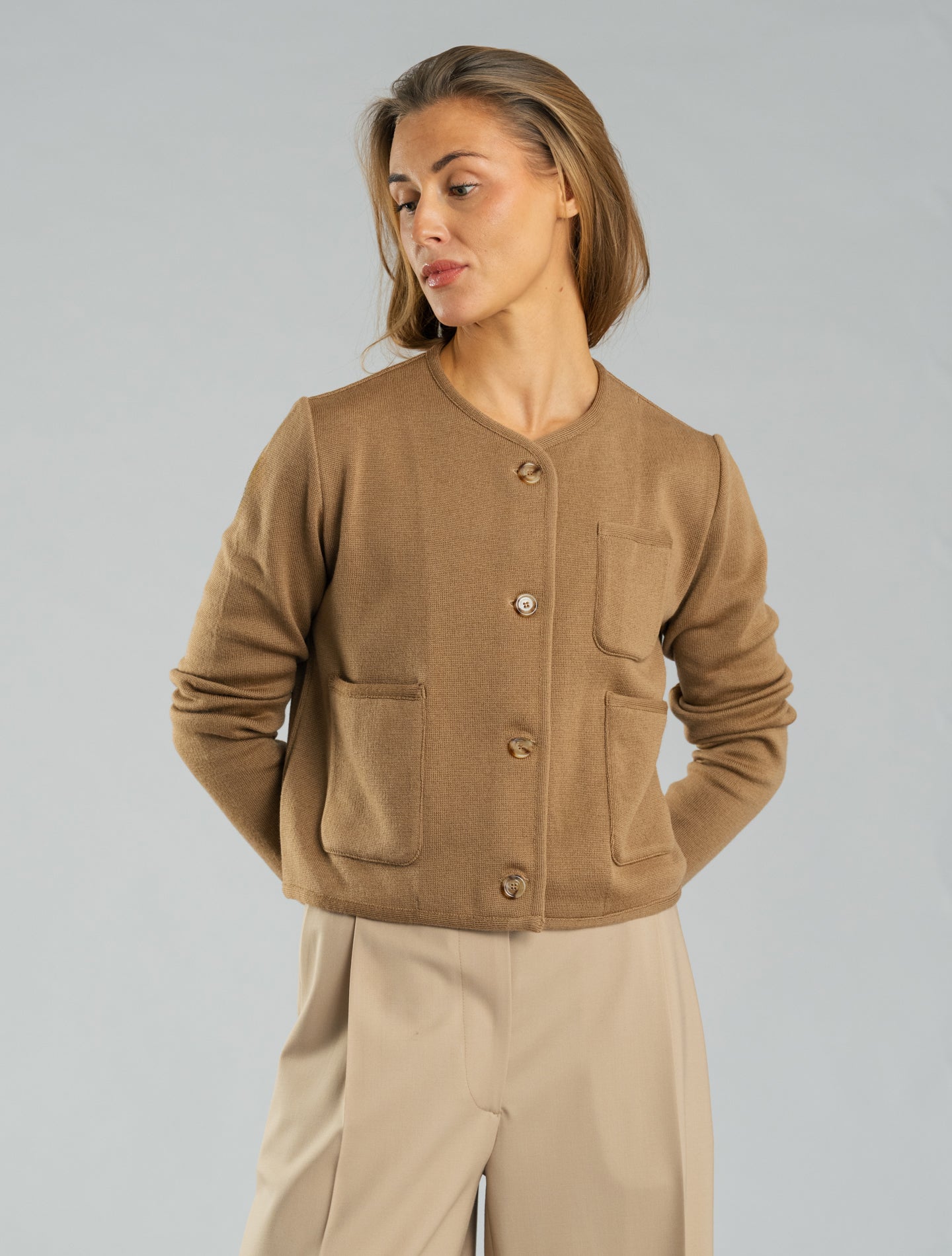 Knitted Short Wool Jacket Camel Lardini Jackets XS
