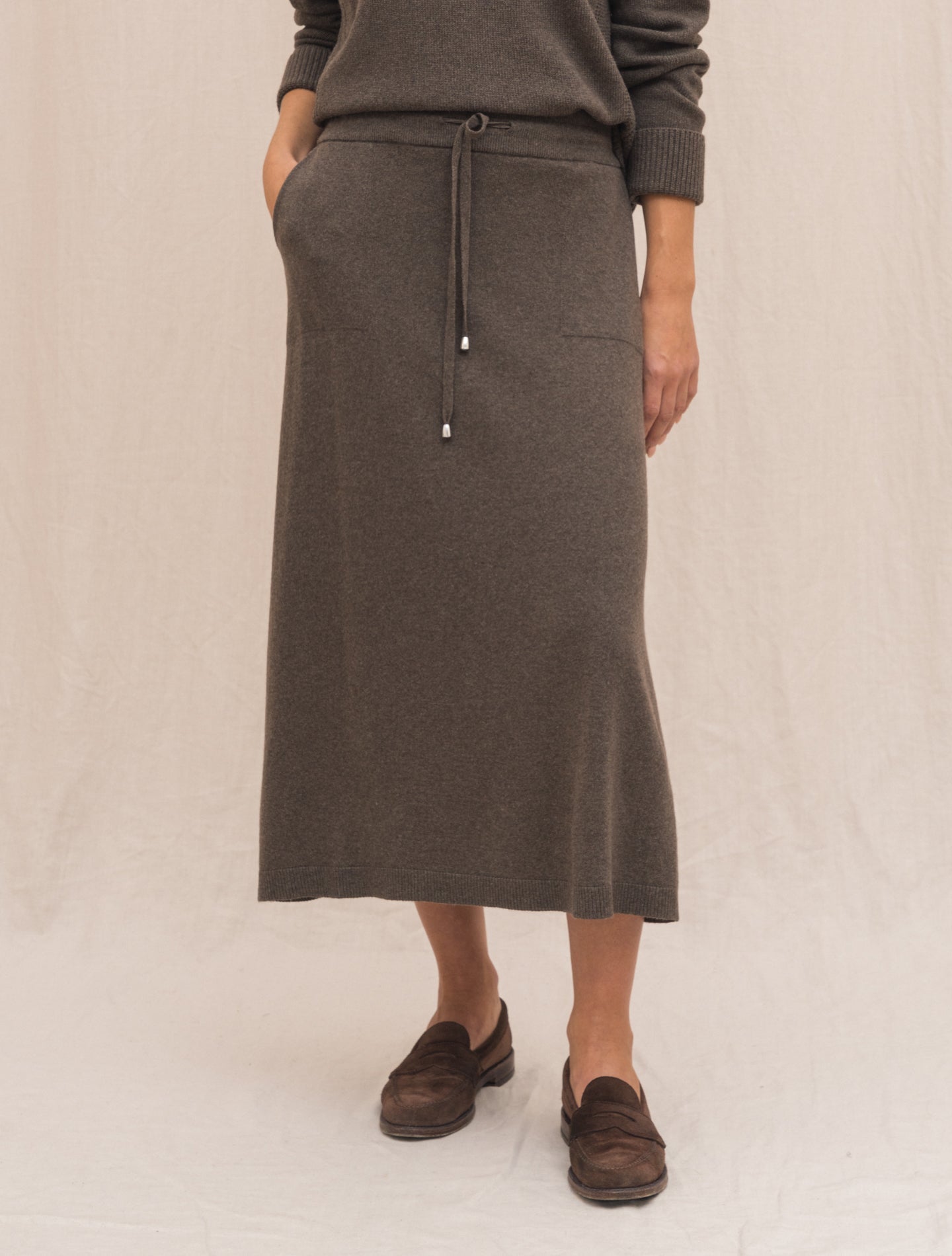 Knitted Skirt with Pockets Brown Morgano Skirts Gabucci