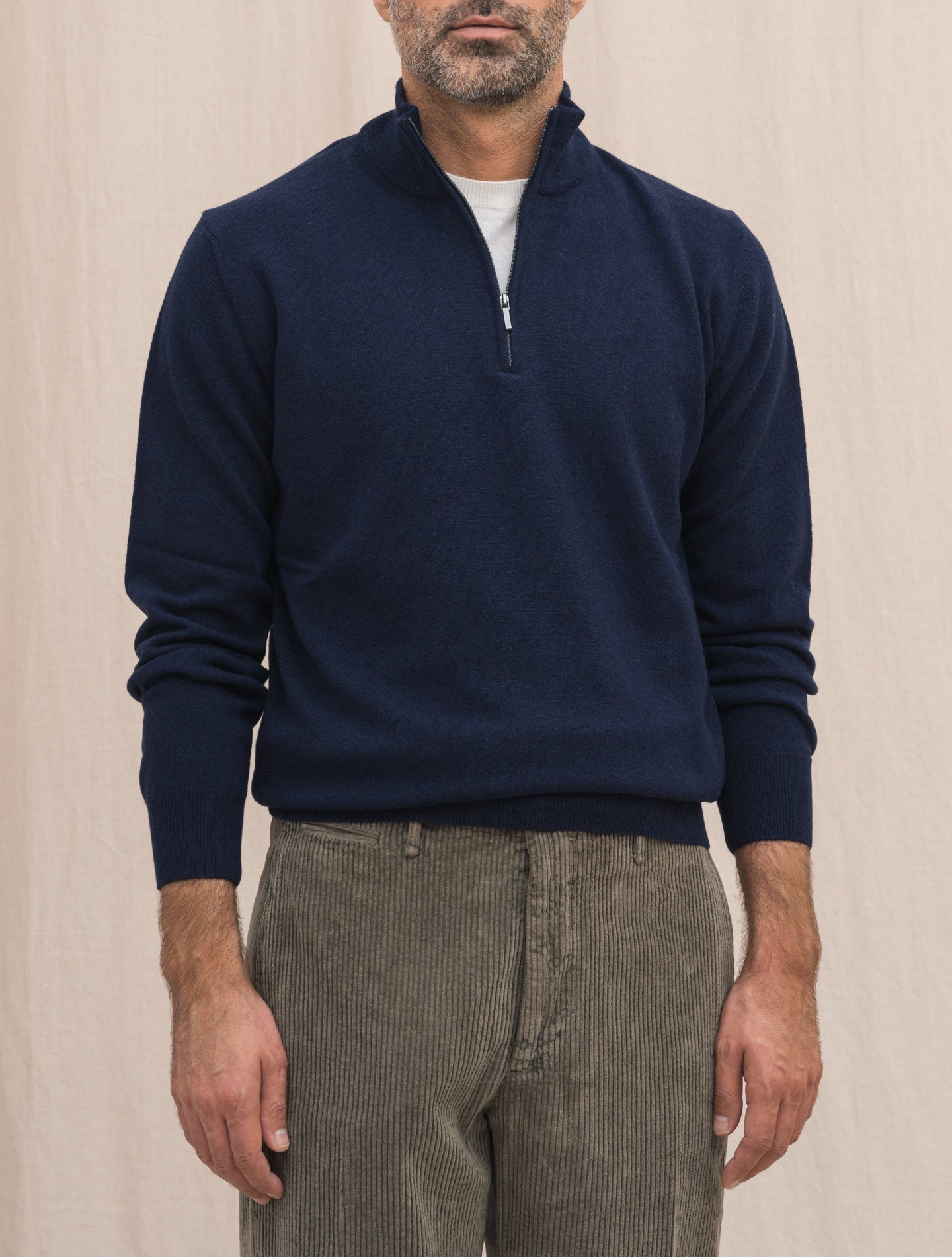 Knitted Wool Cashmere 1/4 Zip Navy Morgano Knitwear Gabucci