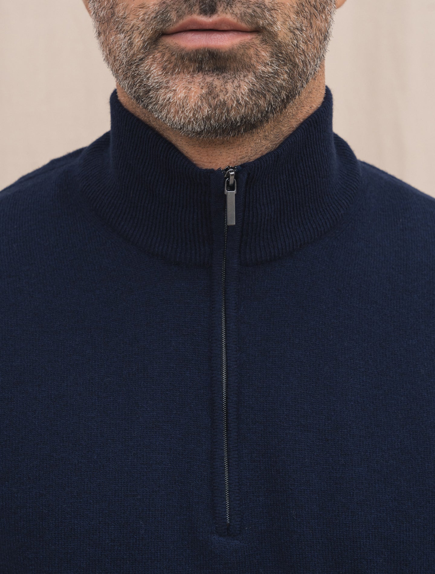 Knitted Wool Cashmere 1/4 Zip Navy Morgano Knitwear Gabucci