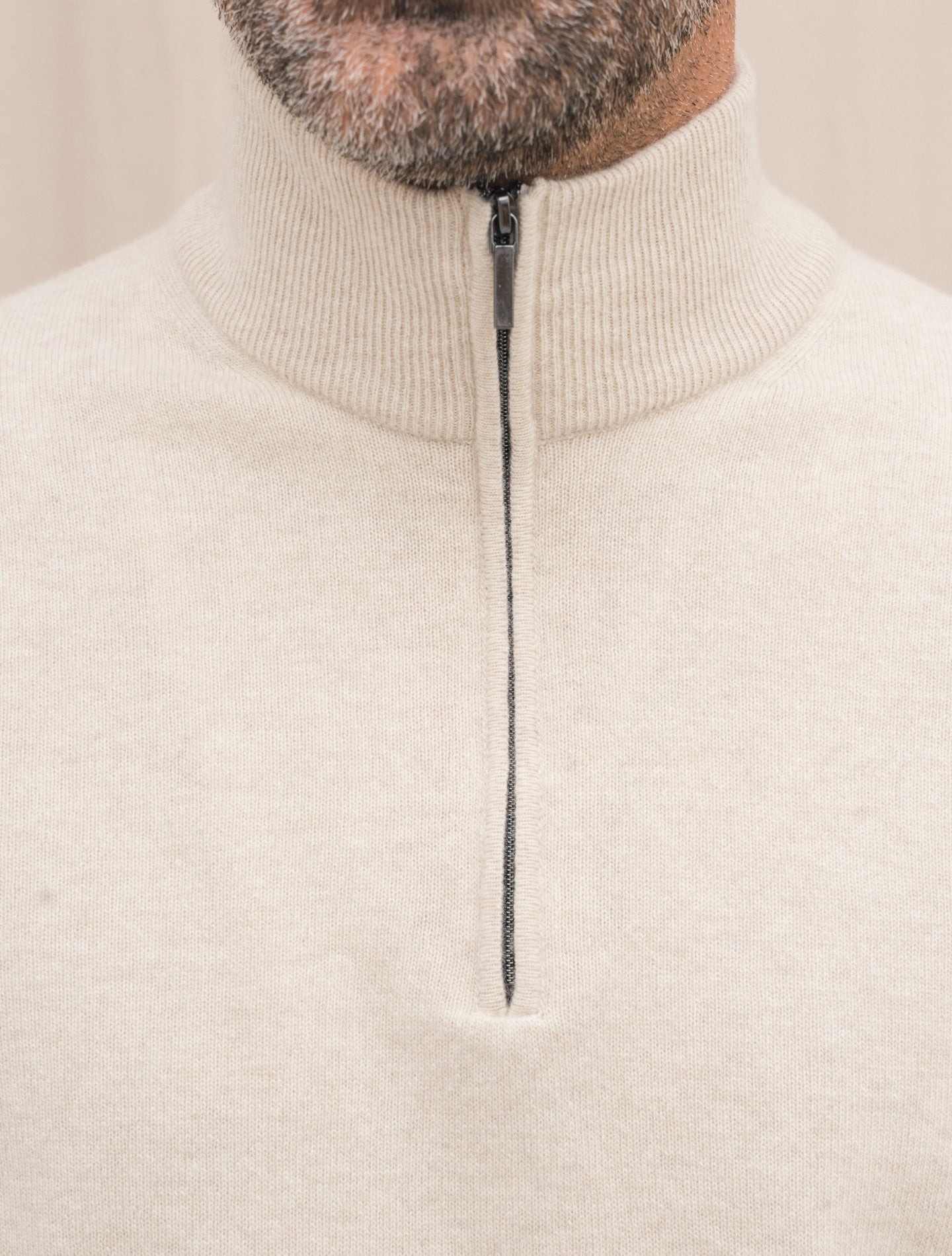 Knitted Wool Cashmere 1/4 Zip Pergament Beige Morgano Knitwear Gabucci