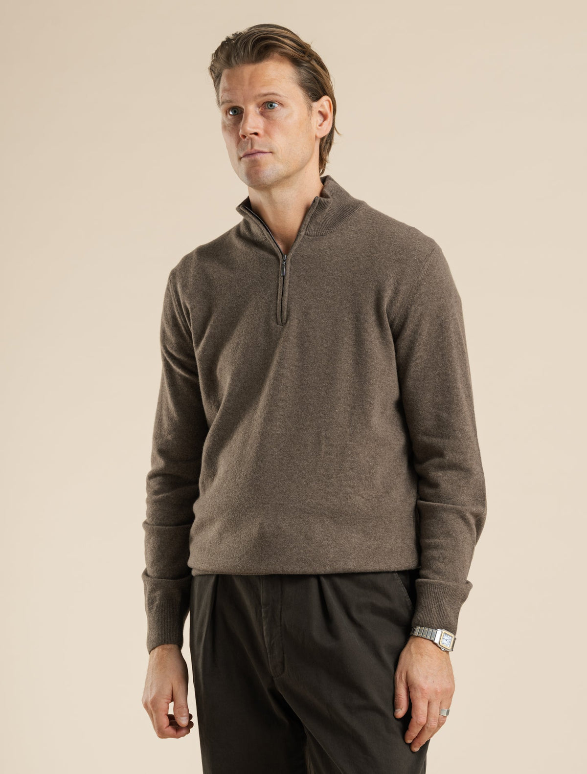 Knitted Wool Cashmere 1/4 Zip Cacao Morgano Knitwear 46
