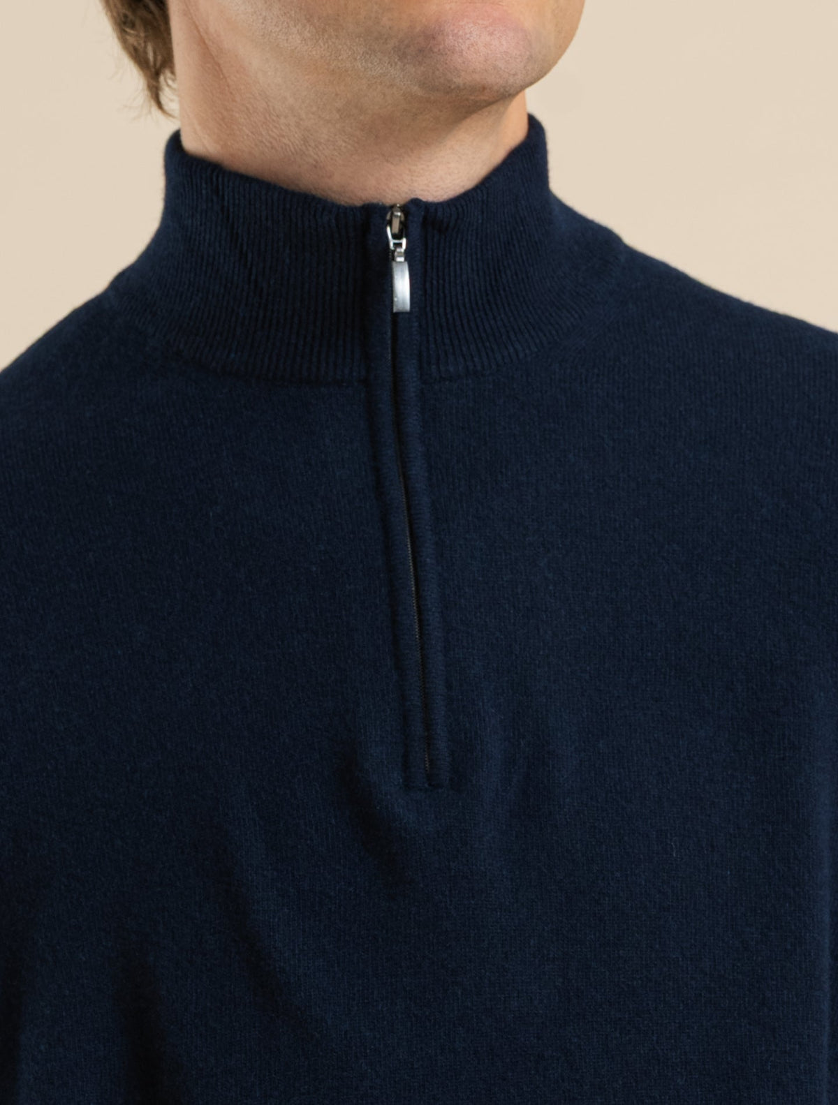 Knitted Wool Cashmere 1/4 Zip Deep Navy Morgano Knitwear 46