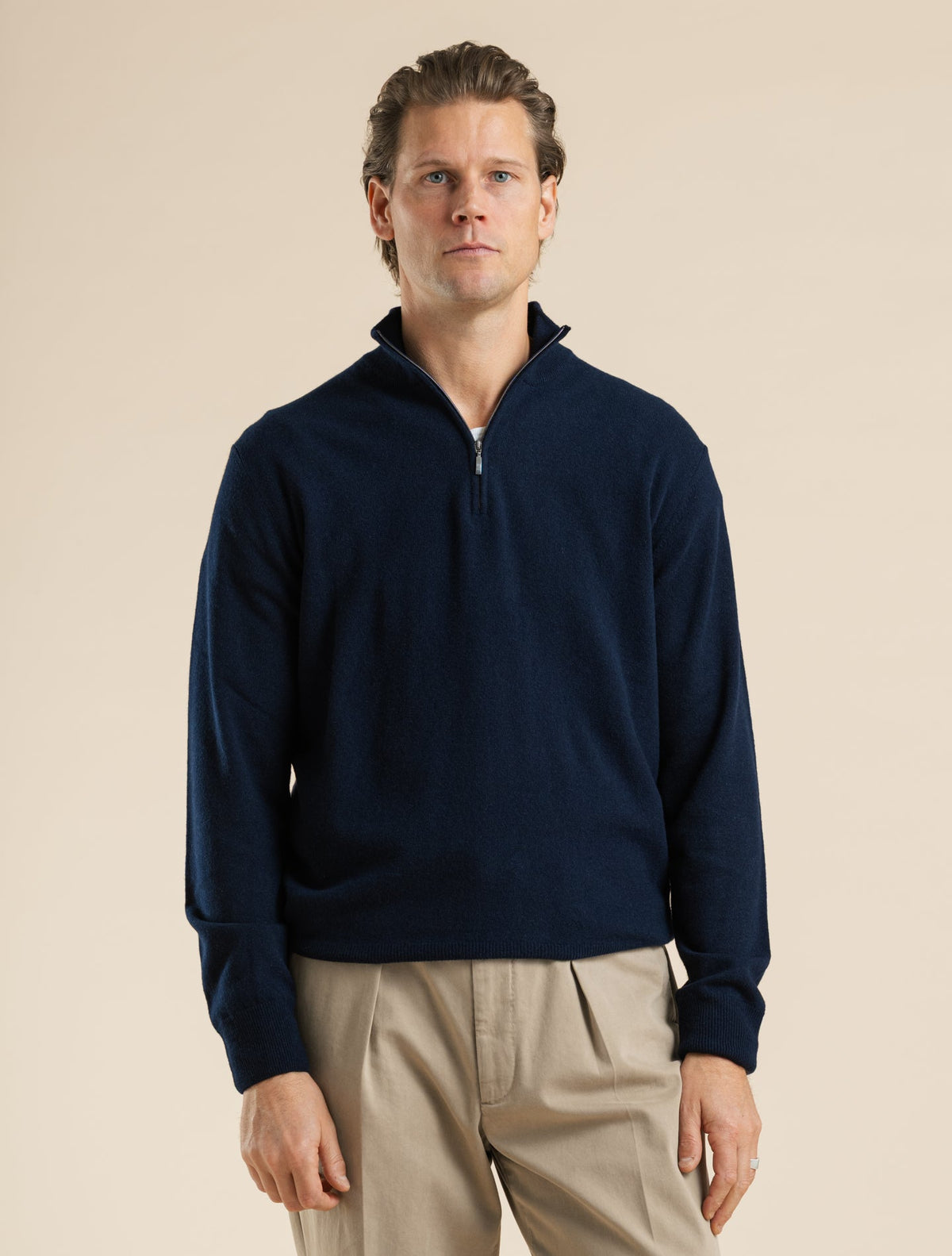 Knitted Wool Cashmere 1/4 Zip Deep Navy Morgano Knitwear 46