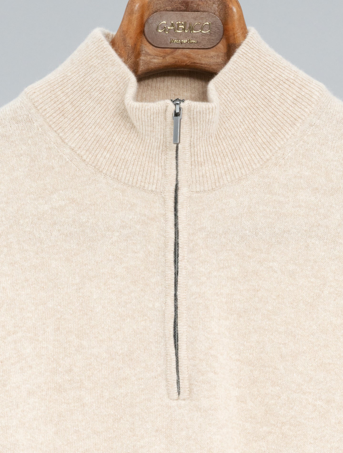 Knitted Wool Cashmere 1/4 Zip Sand Morgano Knitwear 46