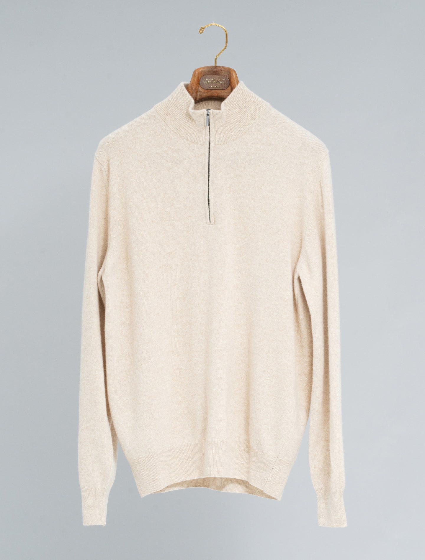 Knitted Wool Cashmere 1/4 Zip Sand Morgano Knitwear 46