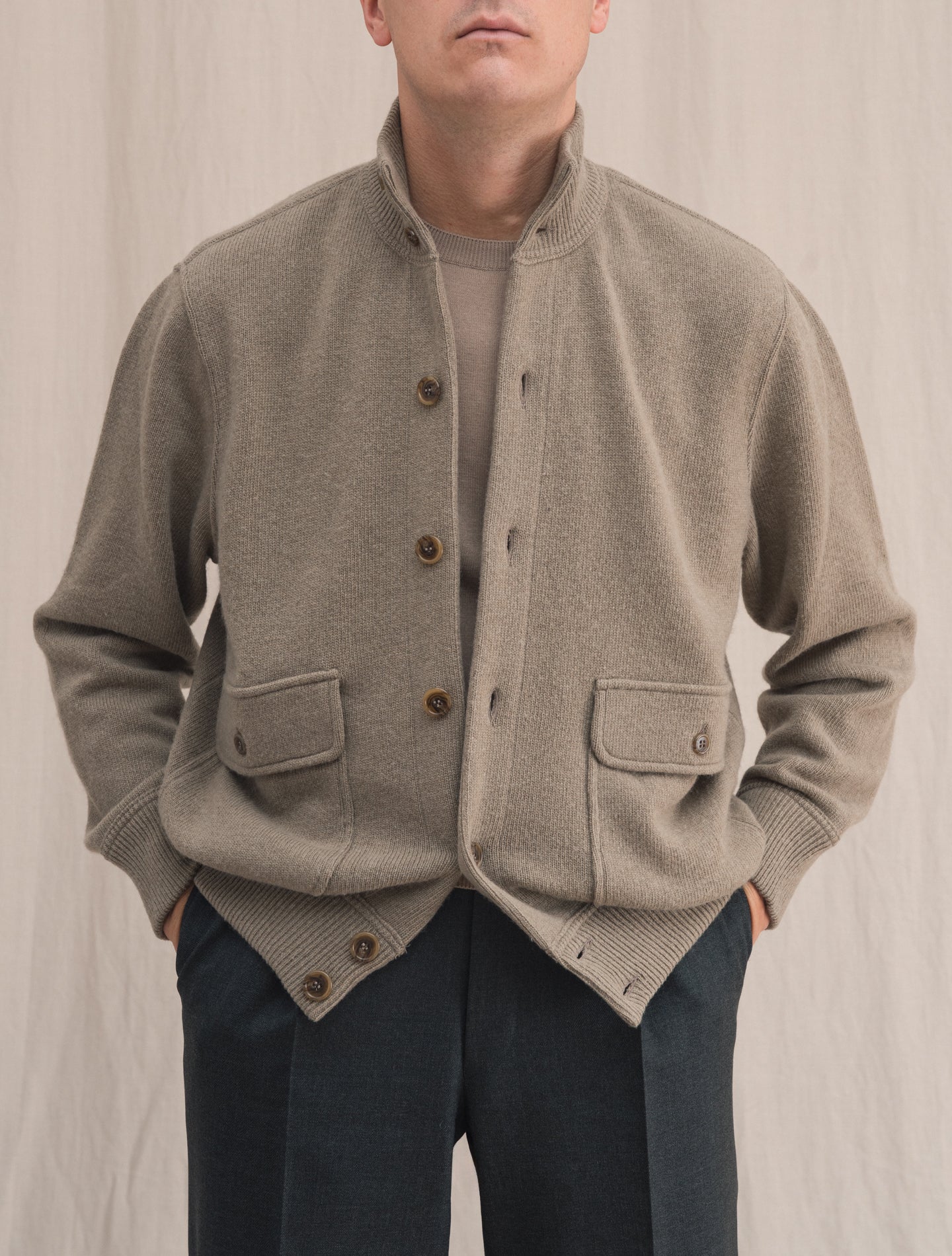 Knitted Wool Cashmere Bomber Taupe | Gabucci