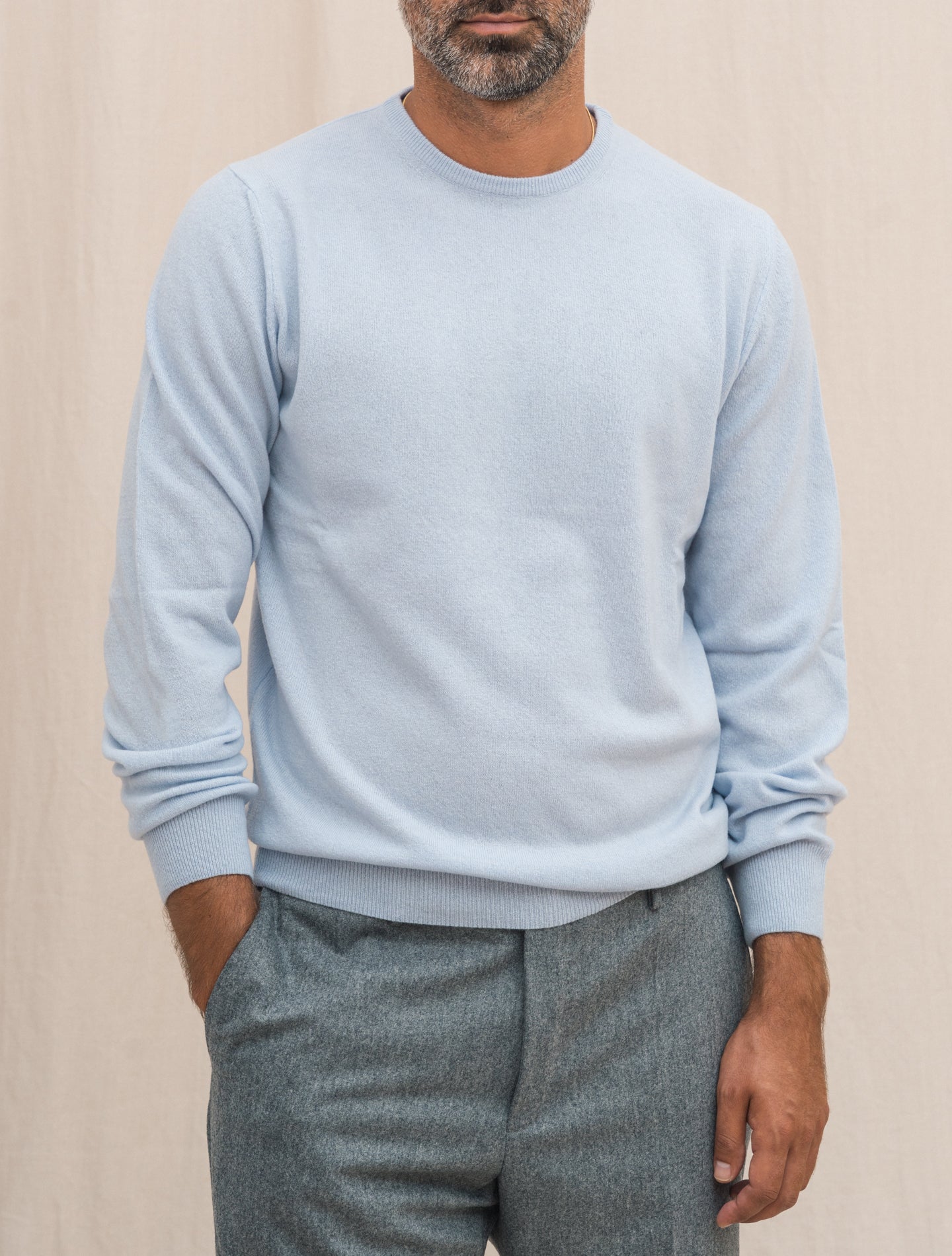 Knitted Wool Cashmere Crewneck Light Blue Morgano Knitwear Gabucci