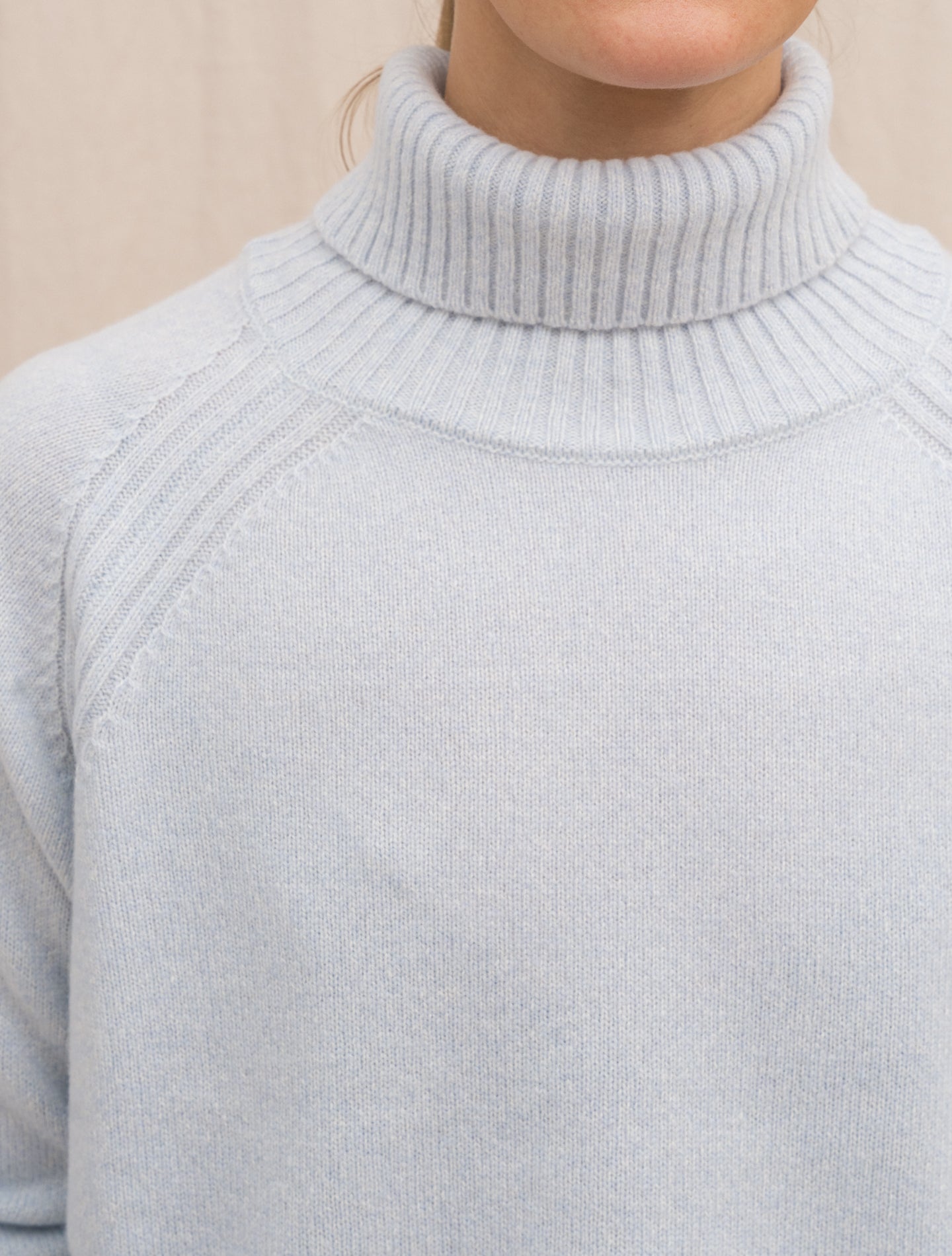 Knitted Wool Cashmere Raglan Rollneck Light Blue Morgano Knitwear 40