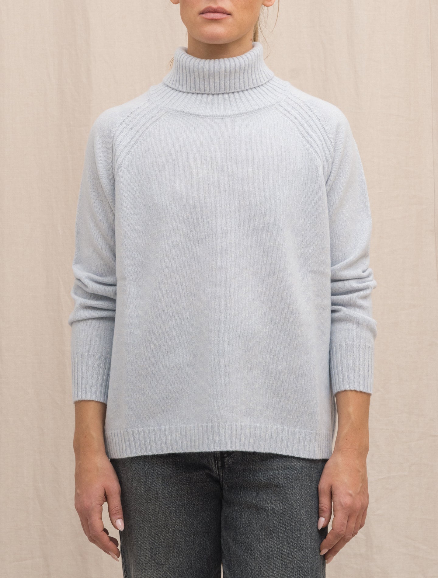 Knitted Wool Cashmere Raglan Rollneck Light Blue Morgano Knitwear 40