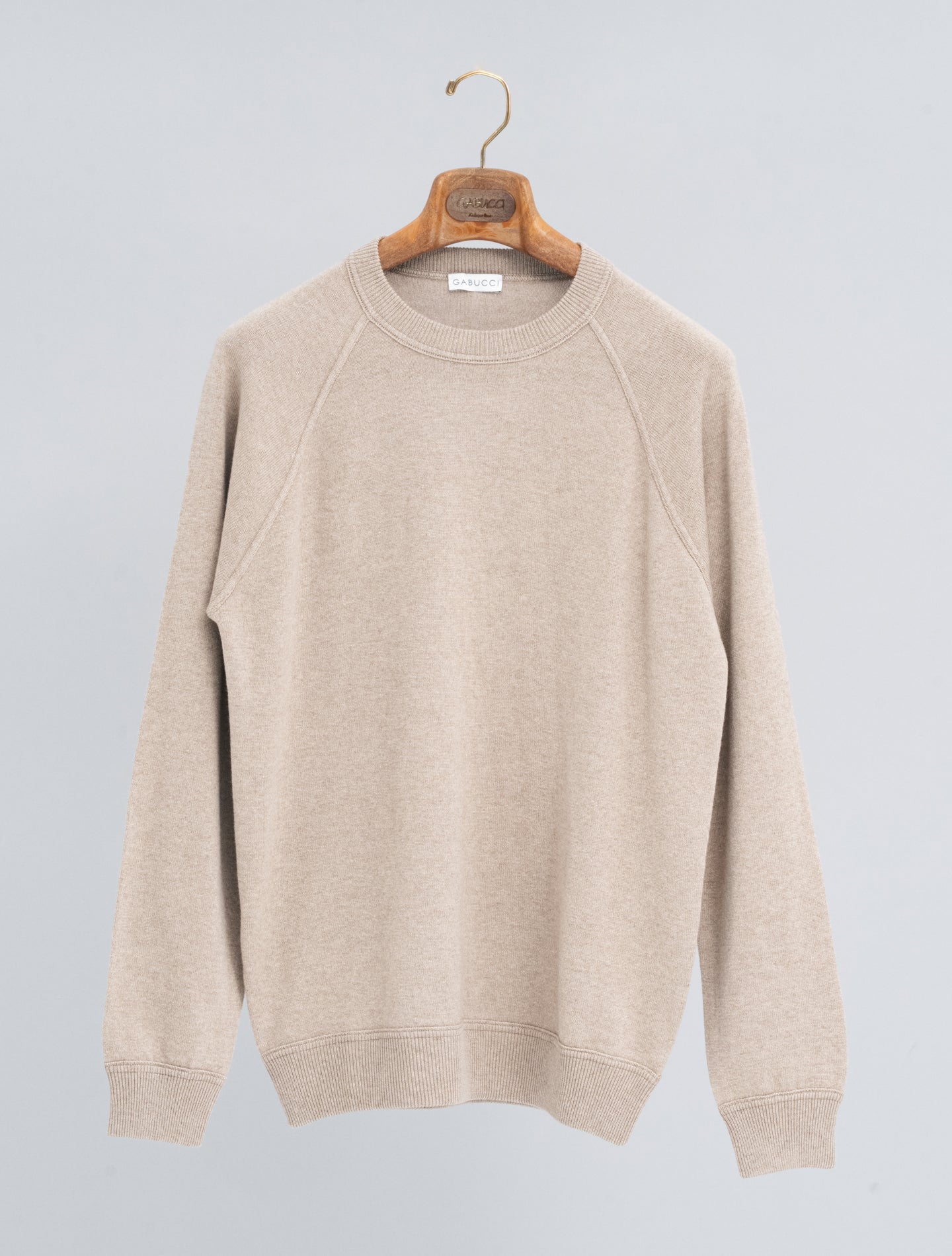 Knitted Wool Cashmere Raglan Sweater Beige Gabucci Knitwear 48