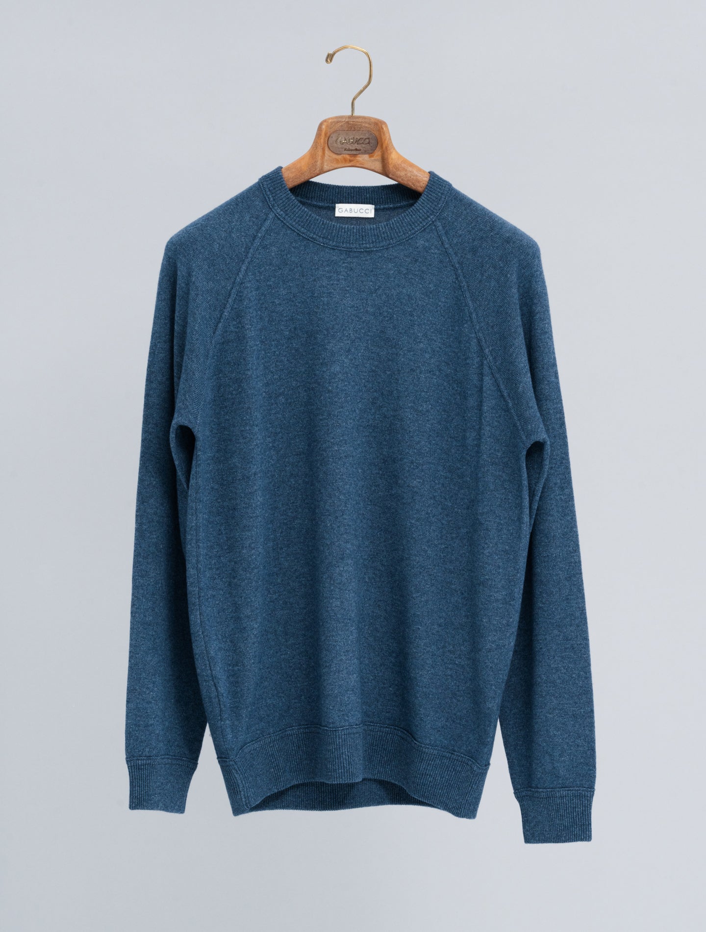 Knitted Wool Cashmere Raglan Sweater Blue Gabucci Knitwear 48