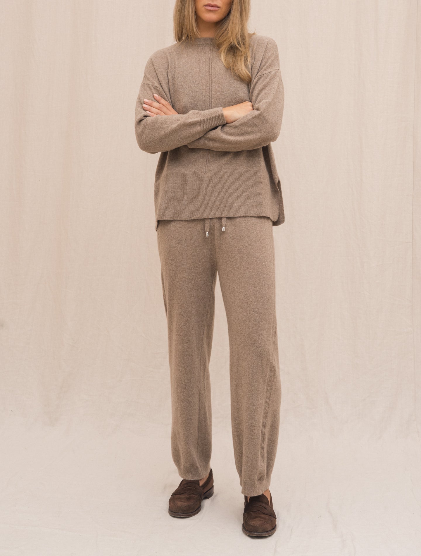 Knitted Wool Cashmere Trousers Nougat Morgano Trousers 40