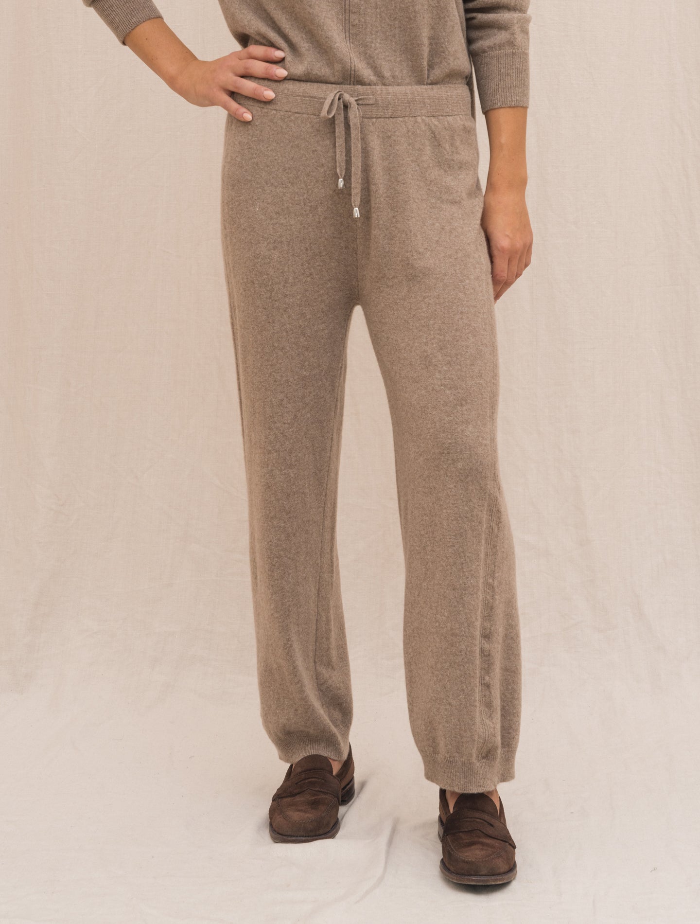 Knitted Wool Cashmere Trousers Nougat Morgano Trousers 40