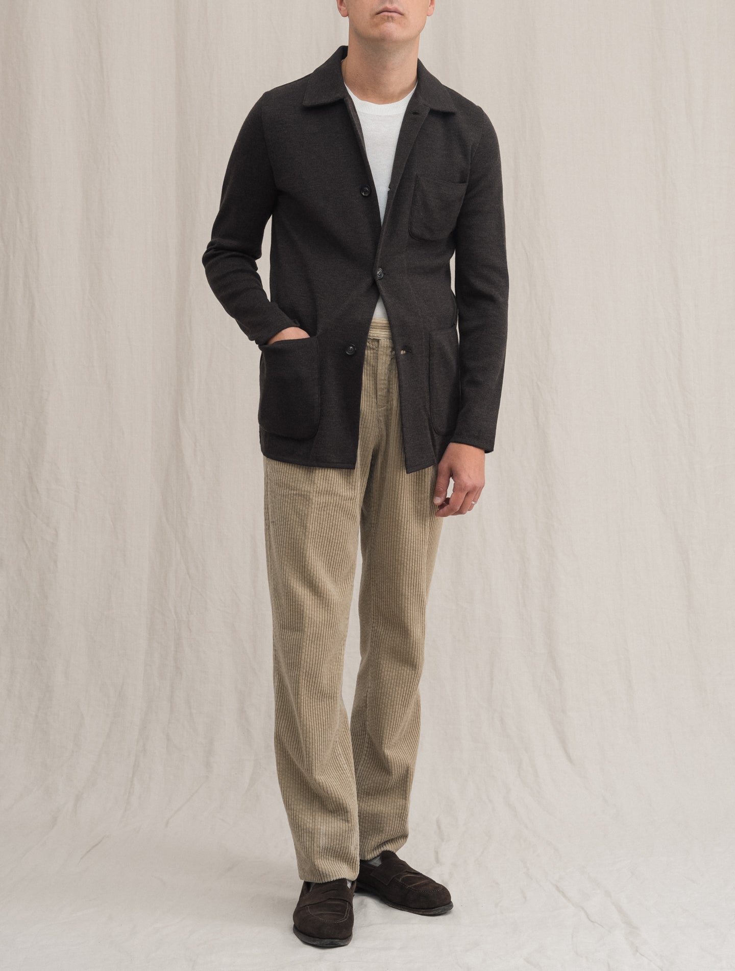 Knitted Wool Jacket Dark Brown | Gabucci