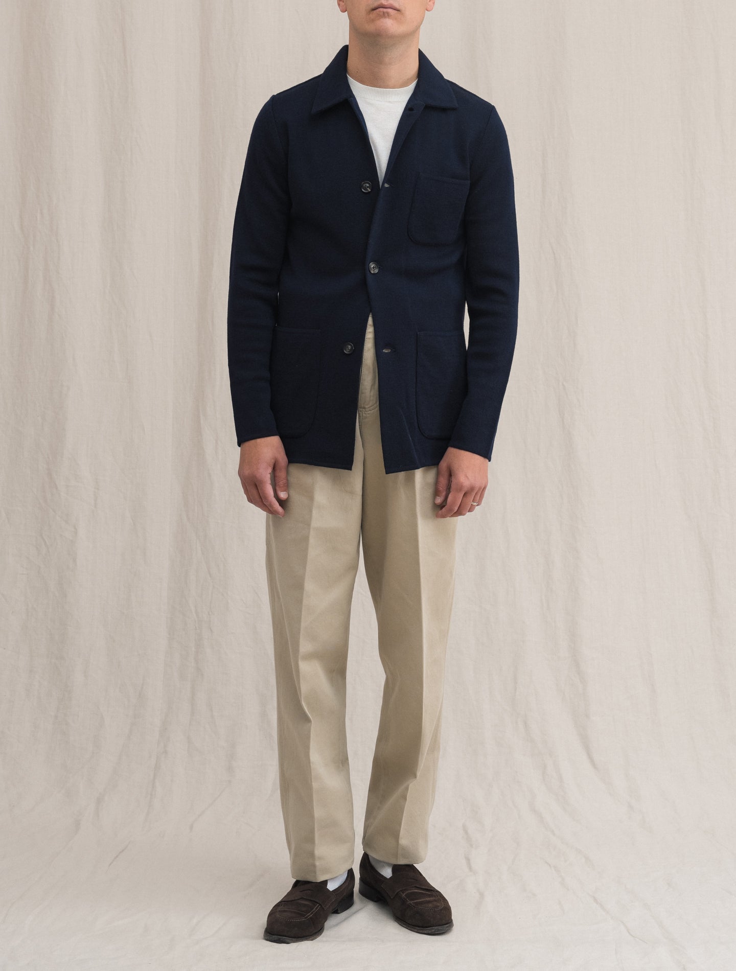 Knitted Wool Jacket Navy | Gabucci