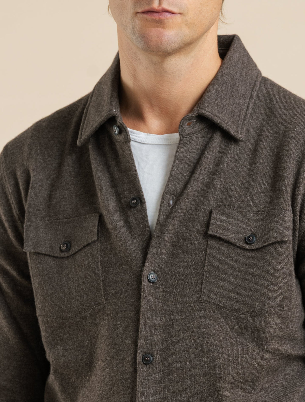 Knitted Wool Shirt Brown Melange Gabucci Knitwear 48