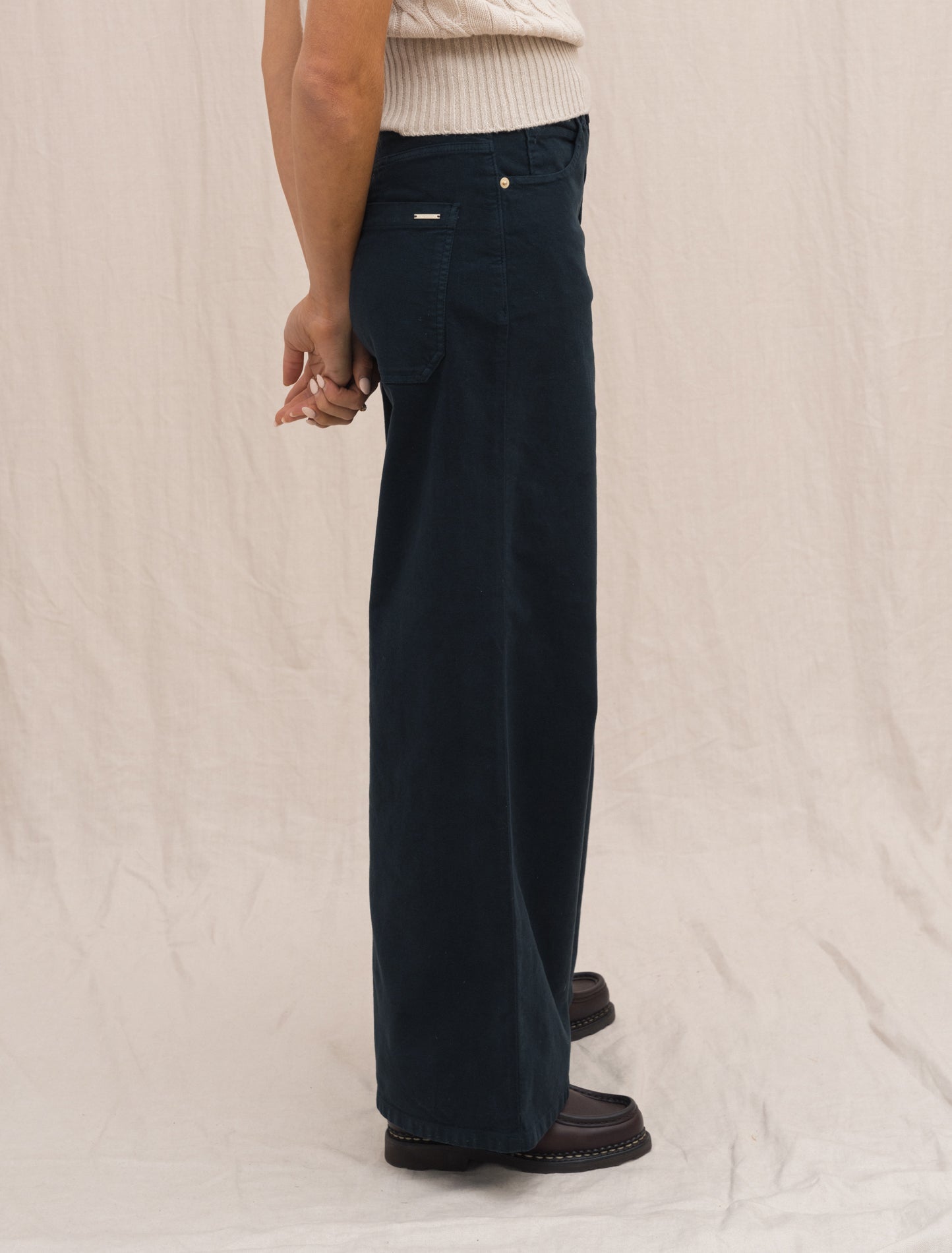 Laila Wide Fit Moleskin Trousers Navy Slowear Trousers 38