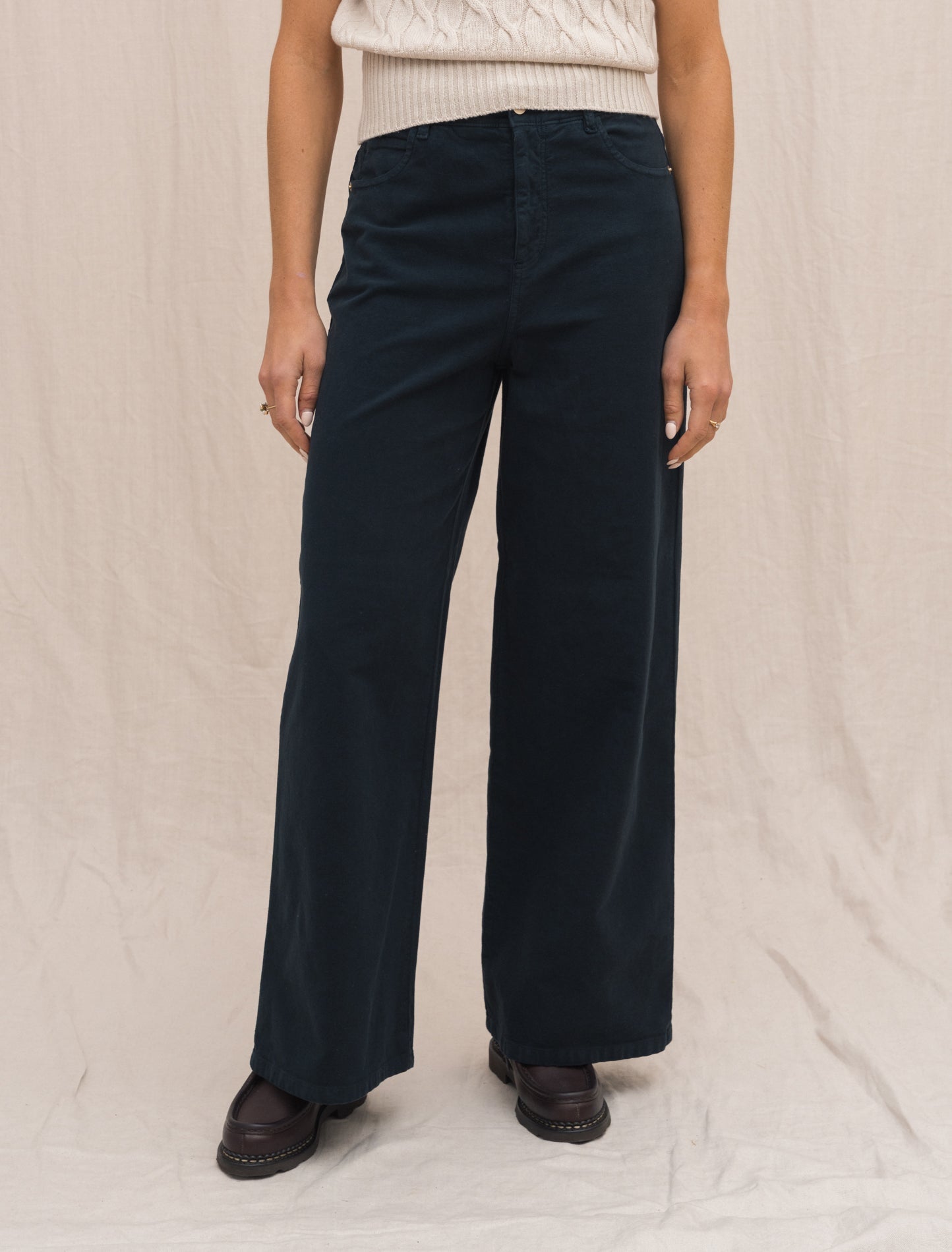 Laila Wide Fit Moleskin Trousers Navy Slowear Trousers 38