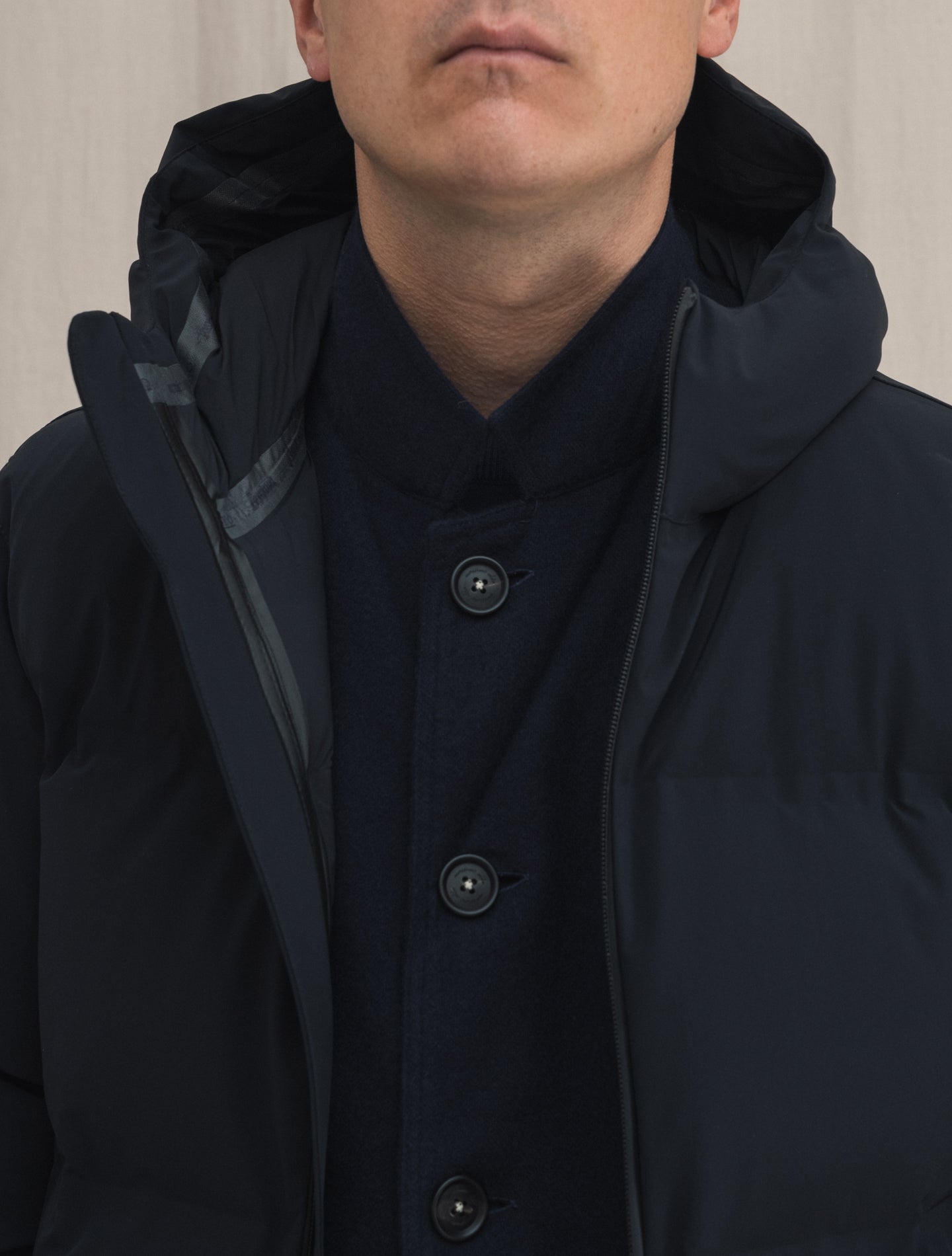 Laminar Hooded Down Jacket Dark Navy | Gabucci