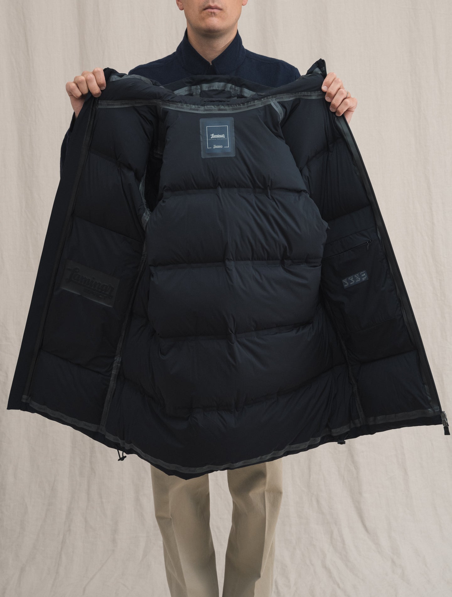 Laminar Hooded Down Jacket Dark Navy | Gabucci