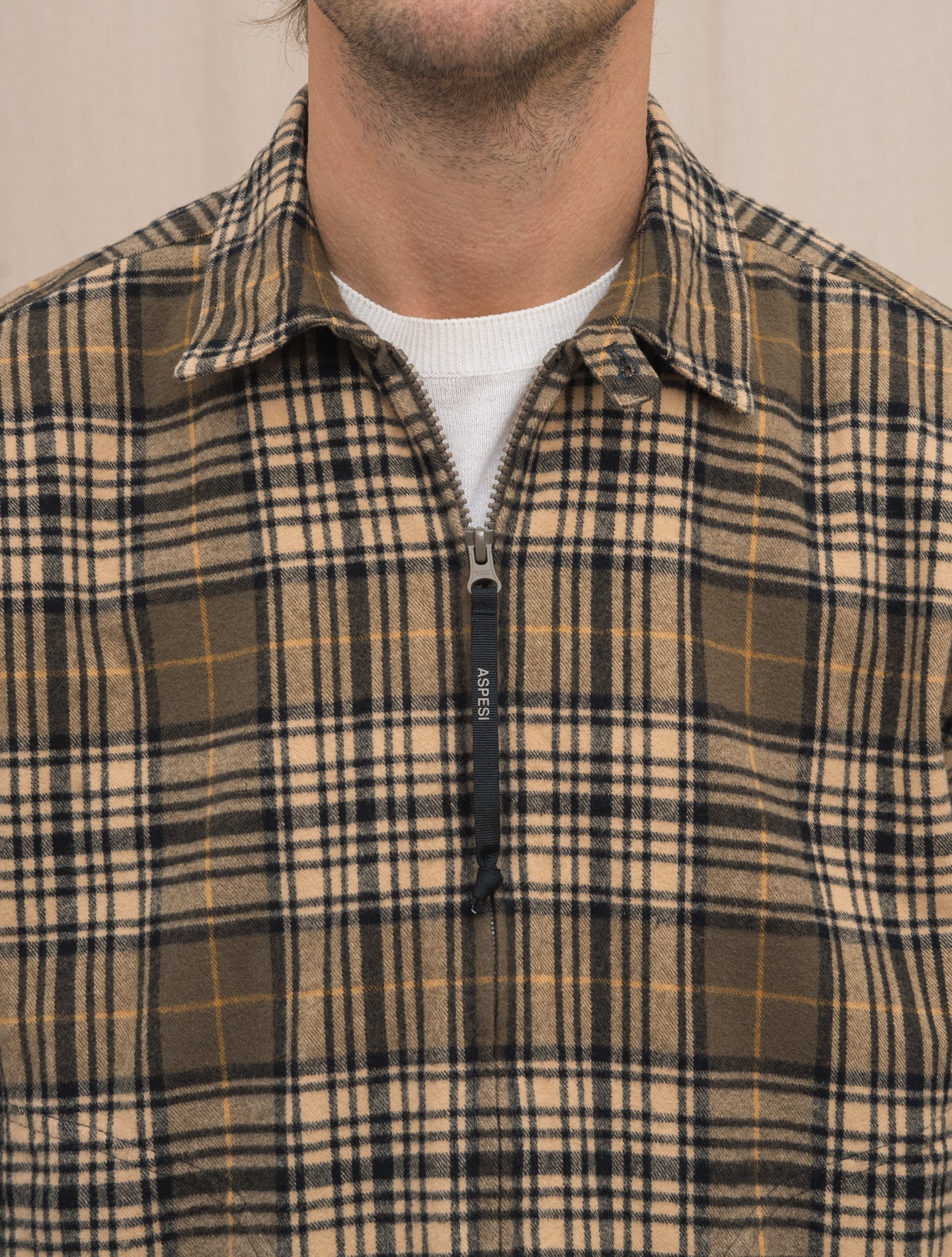 Lampo Checked Cotton Shirt Jacket Colonial Beige Aspesi Outerwear Gabucci