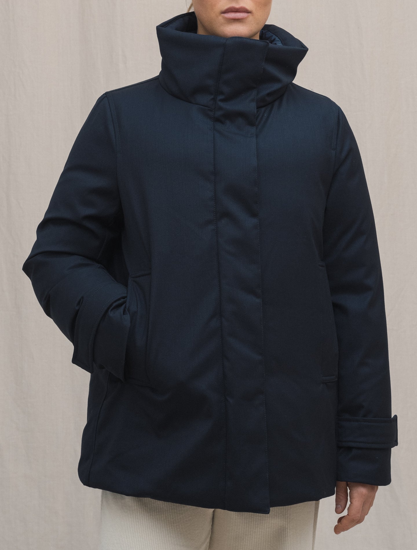 Larry Twill Wool Down Jacket Navy | Gabucci